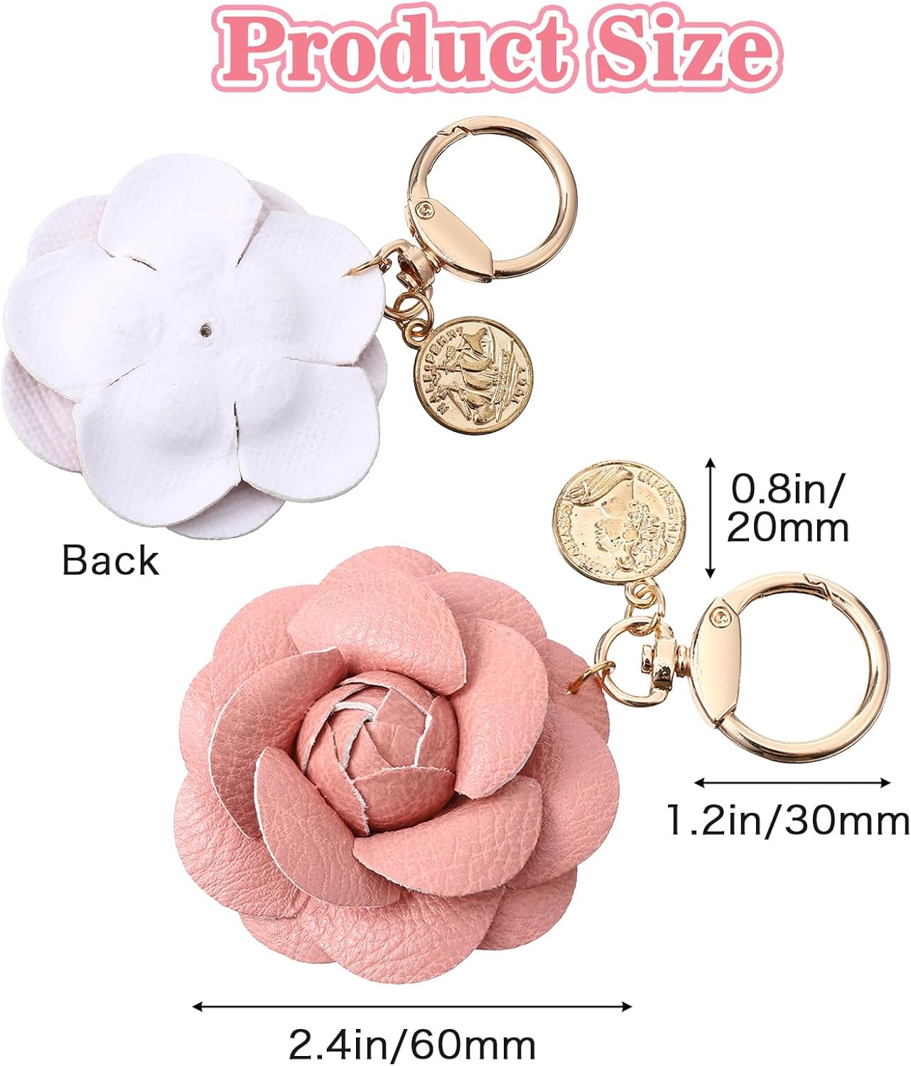 Leather Flower Keychain Bag Charm Elegant Rose Shape Design Cute Floral Accessory for Purse, Bag, Backpack for Women Girls - Image 2