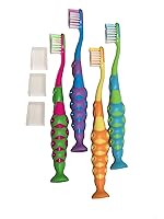 Vista 1 de Secret for Longevity Paquete de 4 cepillos de dientes para niños pequeños, cerdas extrasuaves, fácil agarre, sin BPA, con base de succión