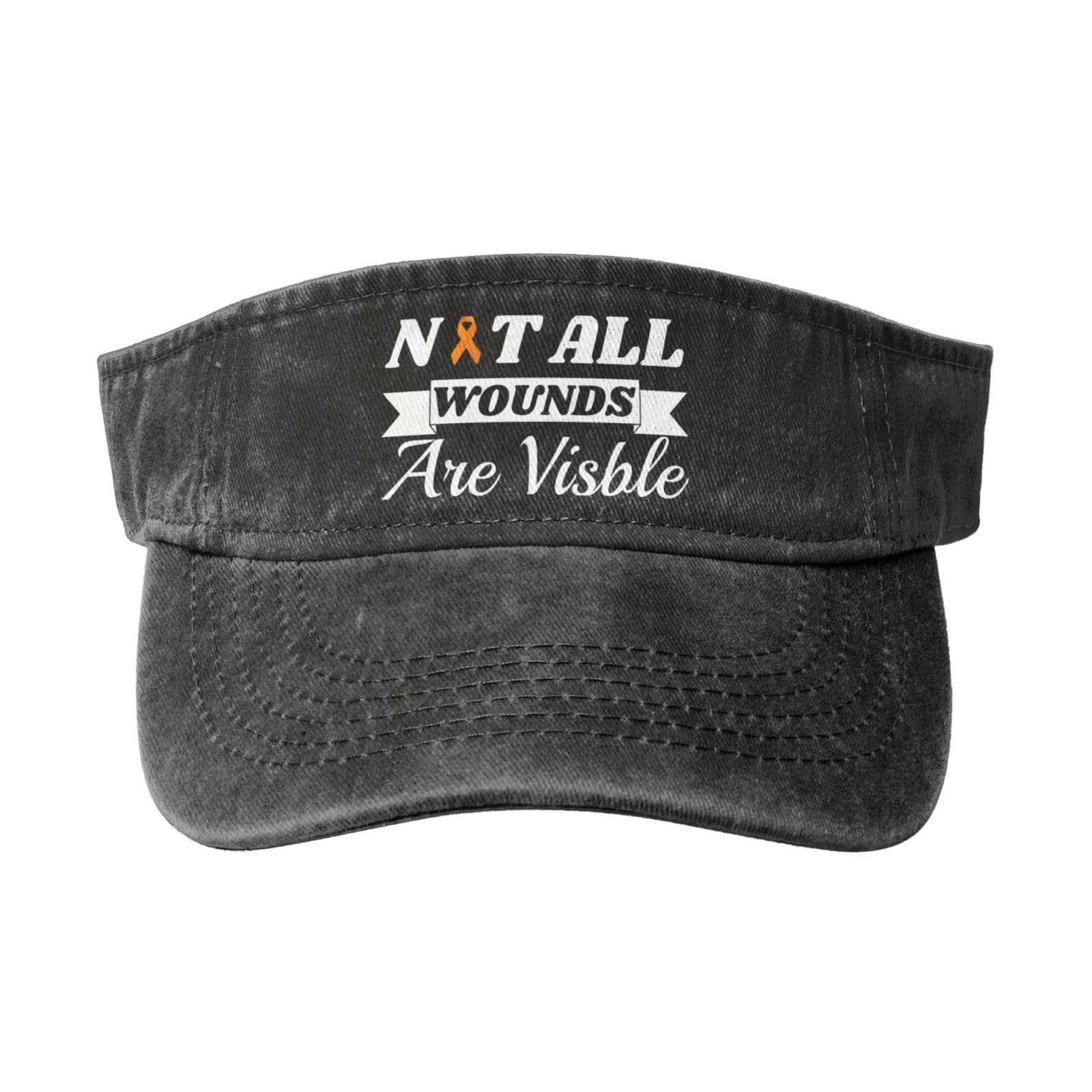 Sun Visor Hats Kidney Cancer Awareness Not All Wounds are Visible Adjustable Ball Caps Empty Top Baseball Running Tennis for Men Women Outdoor Travel Beach Black
