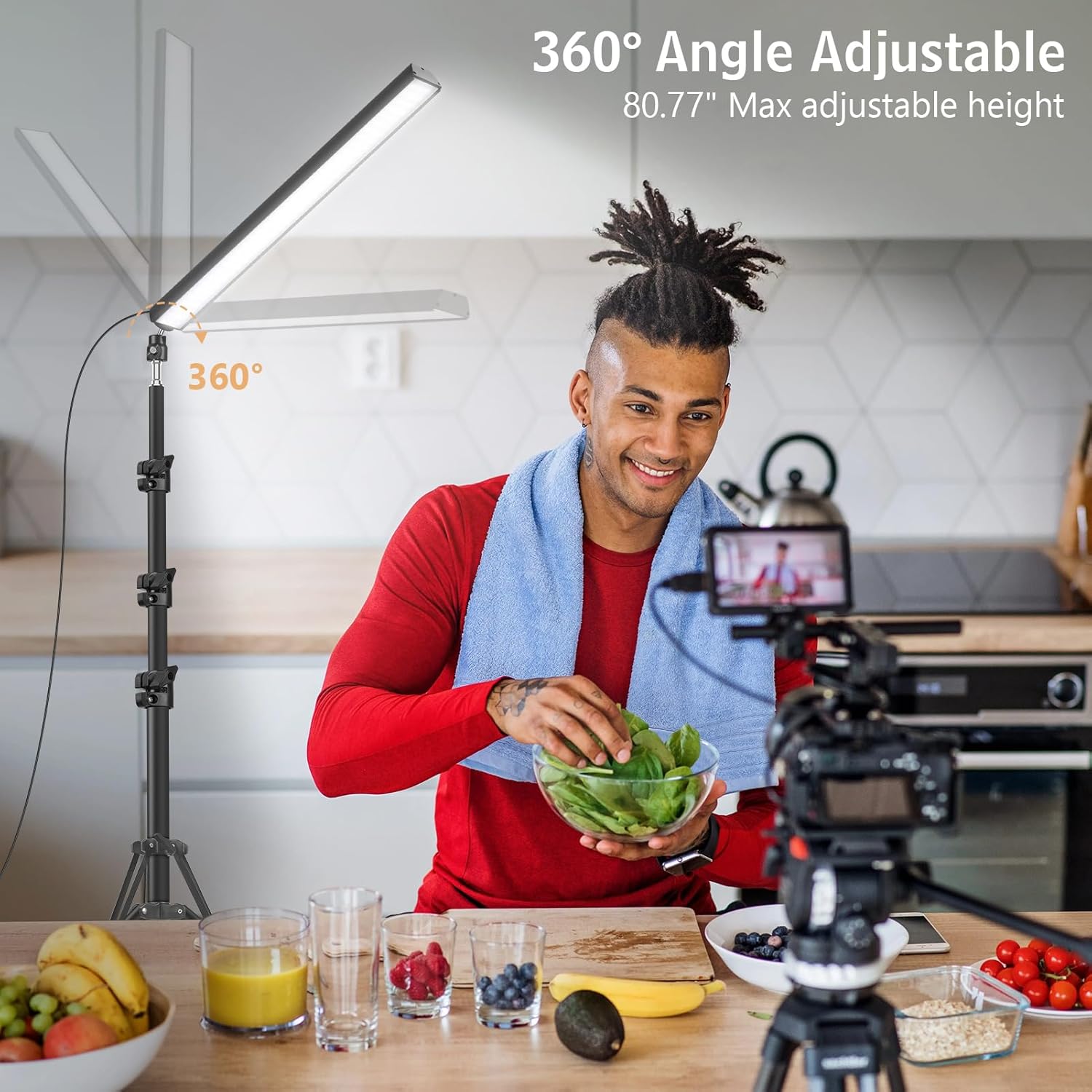 2 Pack Led Video Light Wand Stick, Obeamiu 5600K Led Photography Lighting Wand Kit with 63'' Tripod Stand/Color Filters, Studio Photo Lights for Video Recording/Streaming/Portrait/Vlog/Makeup/Podcast