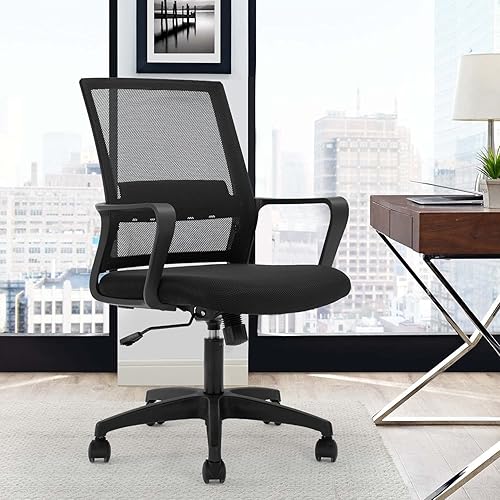 Miniatura 2 de Silla de escritorio ergonómica de malla para computadora moderna de media espalda con ruedas y apoyabrazos soporte lumbar profesional