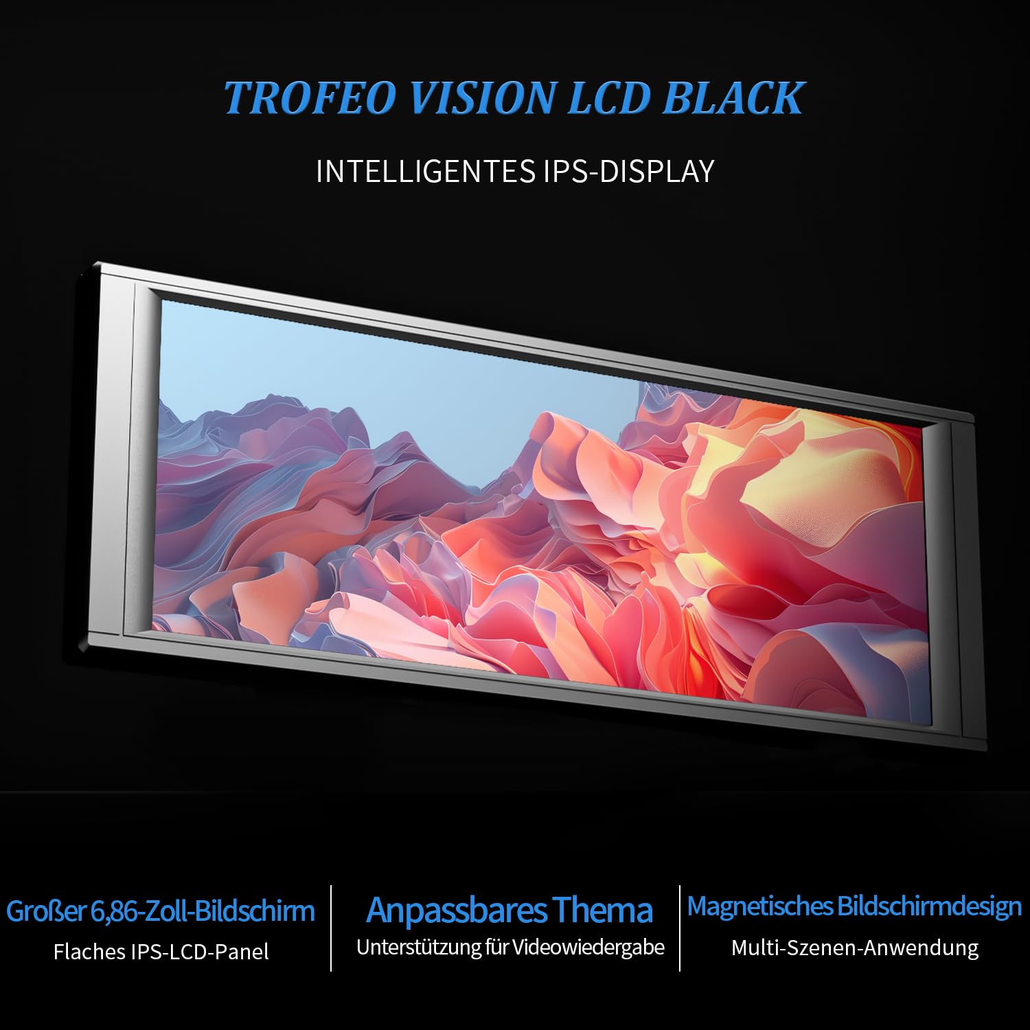 TR Trofeo Vision LCD Black Edition obudowa-poddisplay z 6,86-calowym pełnokolorowym ekranem LCD (rozdzielczość 1280 x 480) i magnetycznym designem panelu. Obsługuje dynamiczne/statyczne obrazy DIY