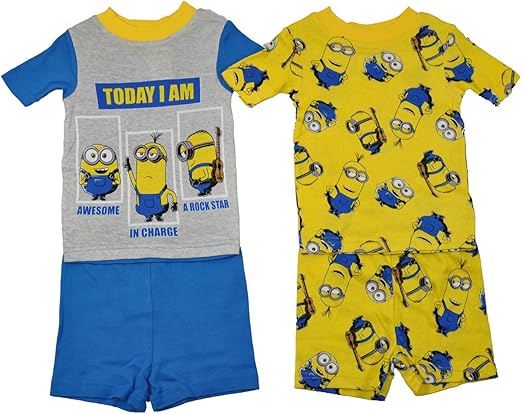 Amazon.com: Minions Little Boys Yellow & Multi Color Snug Fit 4pc Pajama Short Set (8): Clothing 