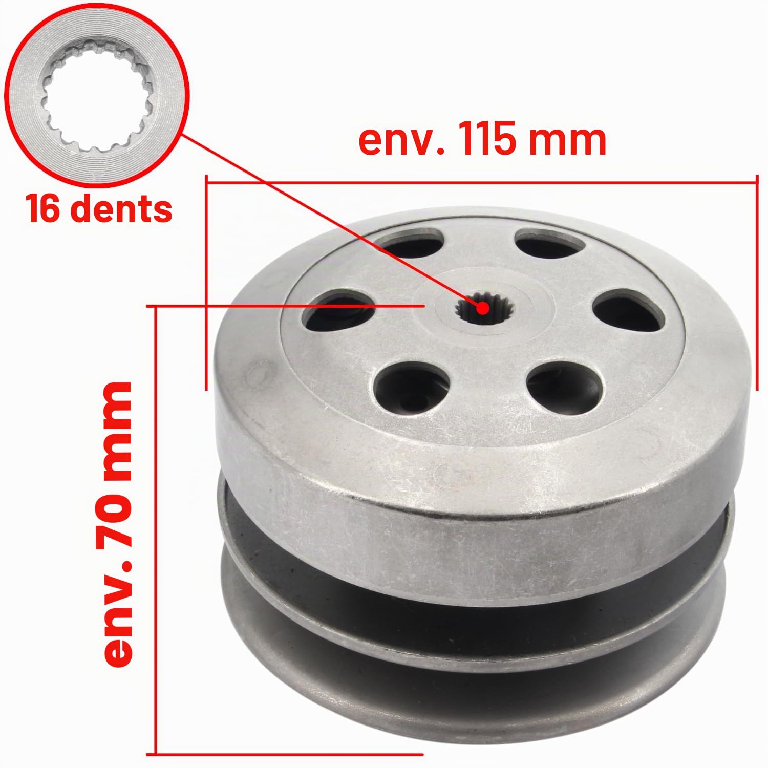 Area1 Convertisseur de rechange + embrayage + cloche 107 mm pour moteurs 2T 50 cm³, compatible avec Aerox Jog Neos Slider BWs Italjet F12 F15 461 K2 Nitro