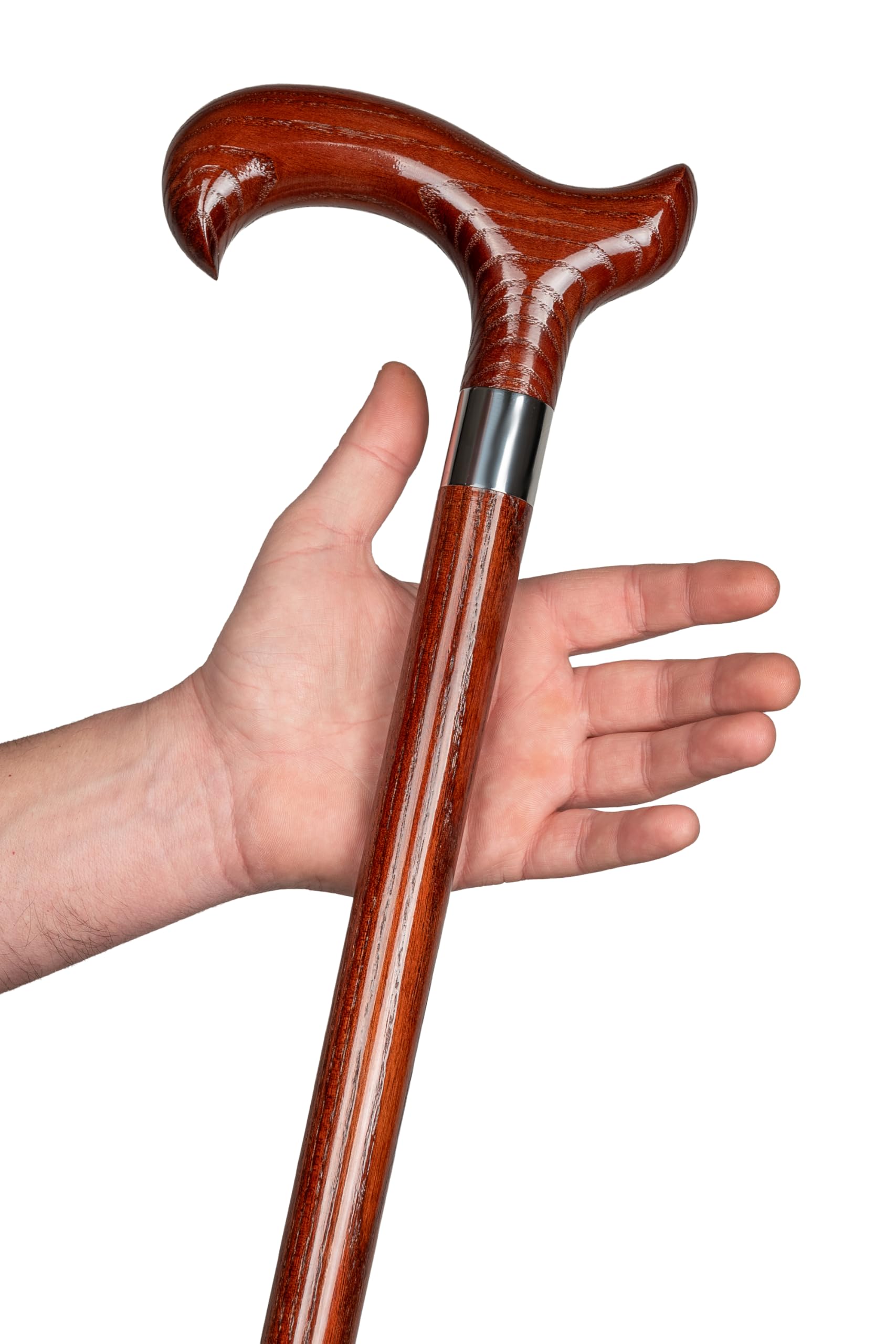 Dr. Watson Classic Derby Walking Stick – Handcrafted Ash Wood Cane with Polished Stainless Steel Collar