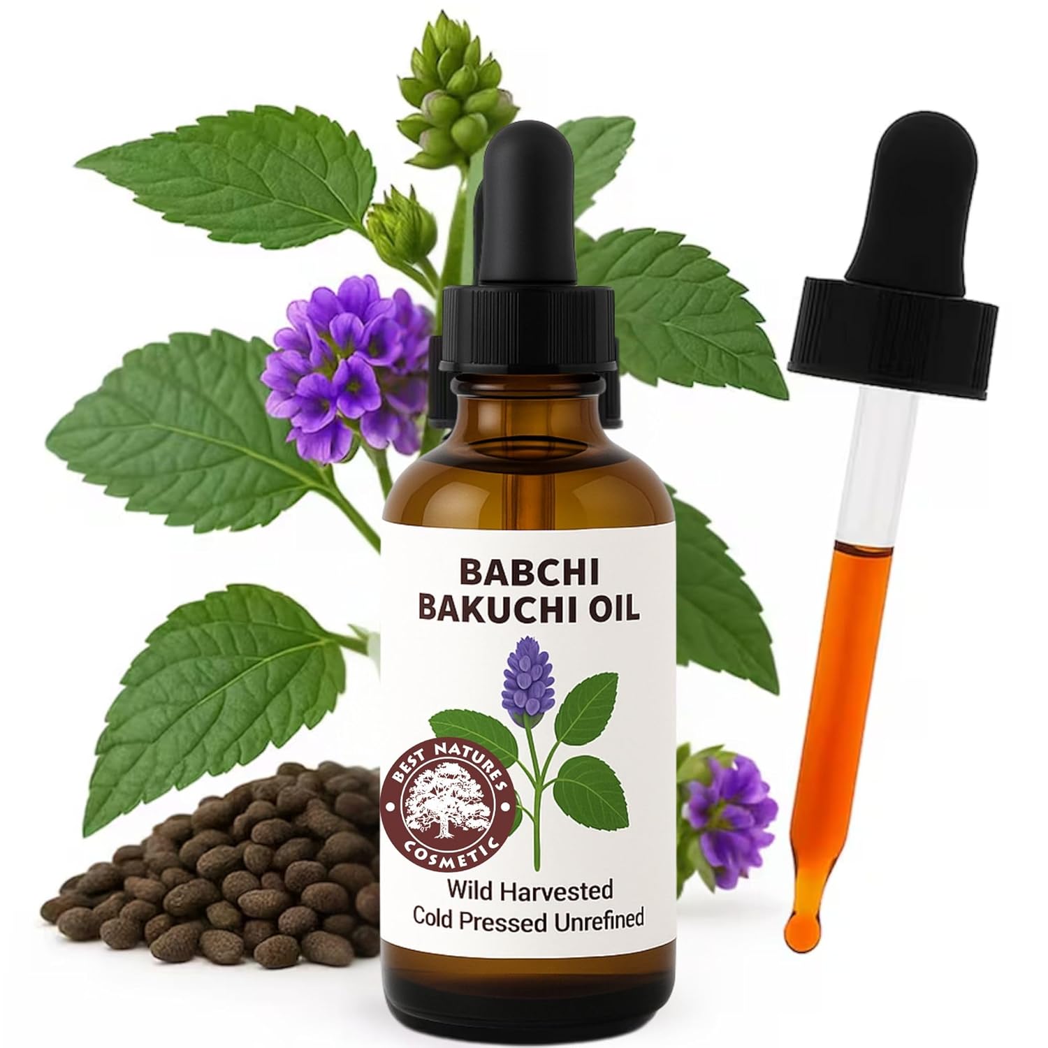 Best Nature's Cosmetics Bakuchi (Babchi) Oil – 100% Pure, Cold Pressed Facial Oil for Skin Care – Bakuchiol-Rich Psoralea Corylifolia Seed Oil – 1 fl oz / 30 ml - Image 9