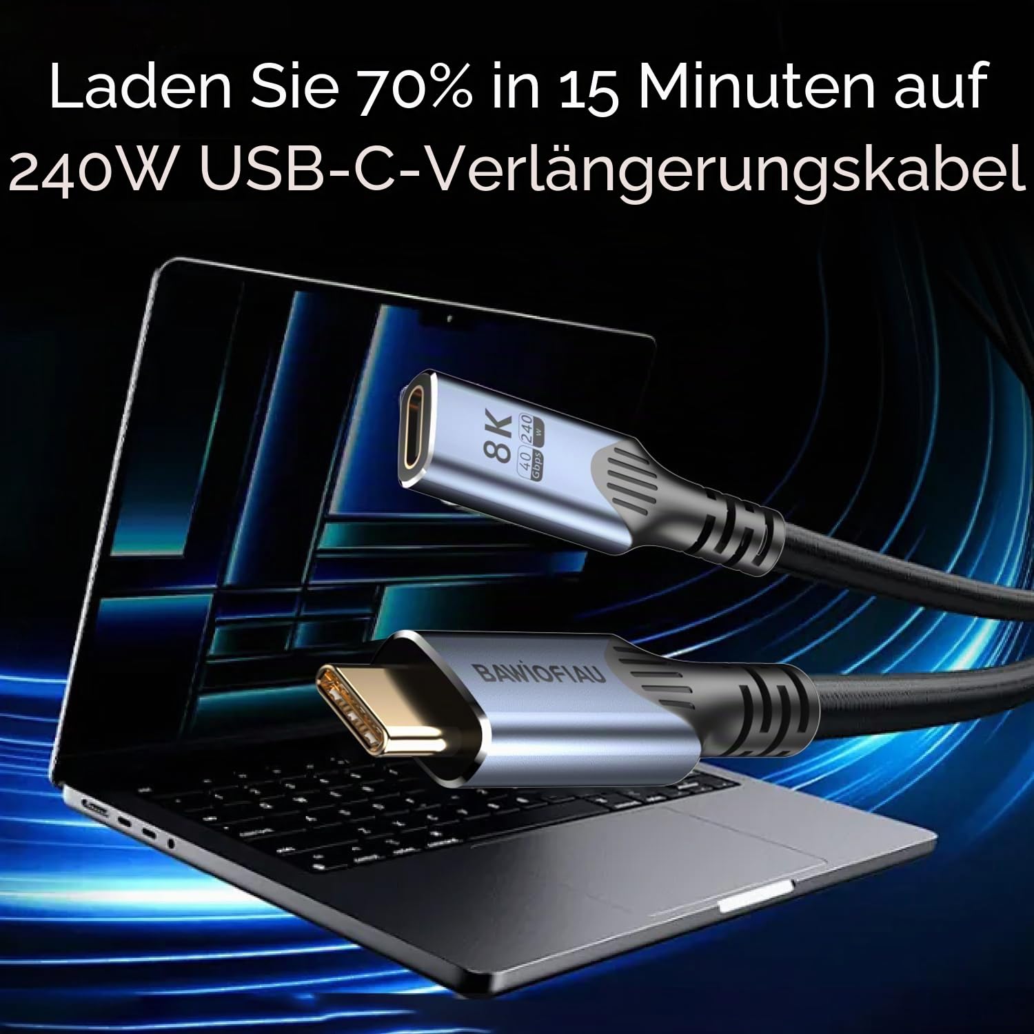 usb verlängerung Langes 3 M Kompatibel für thunderbolt 4 verlängerung,USB C anf USB C Lade Kabel 40Gbps,USB4 Verlängerung8k/4k@60hz video, usb c verlängerungskabel 240w