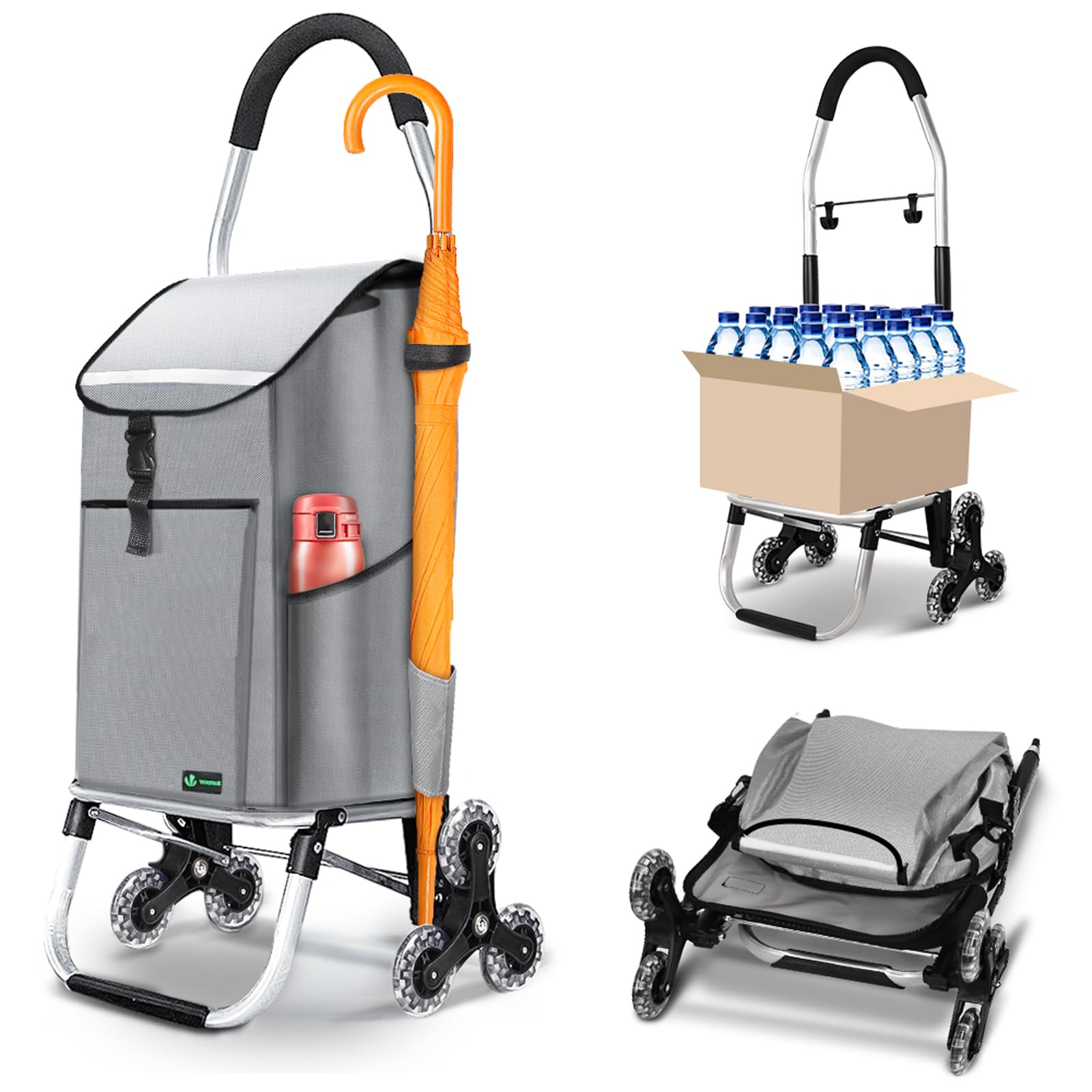 ‎Vounot Vounot Folding Shopping Trolley, Aluminium Lightweight Shopping Cart 45L Grey