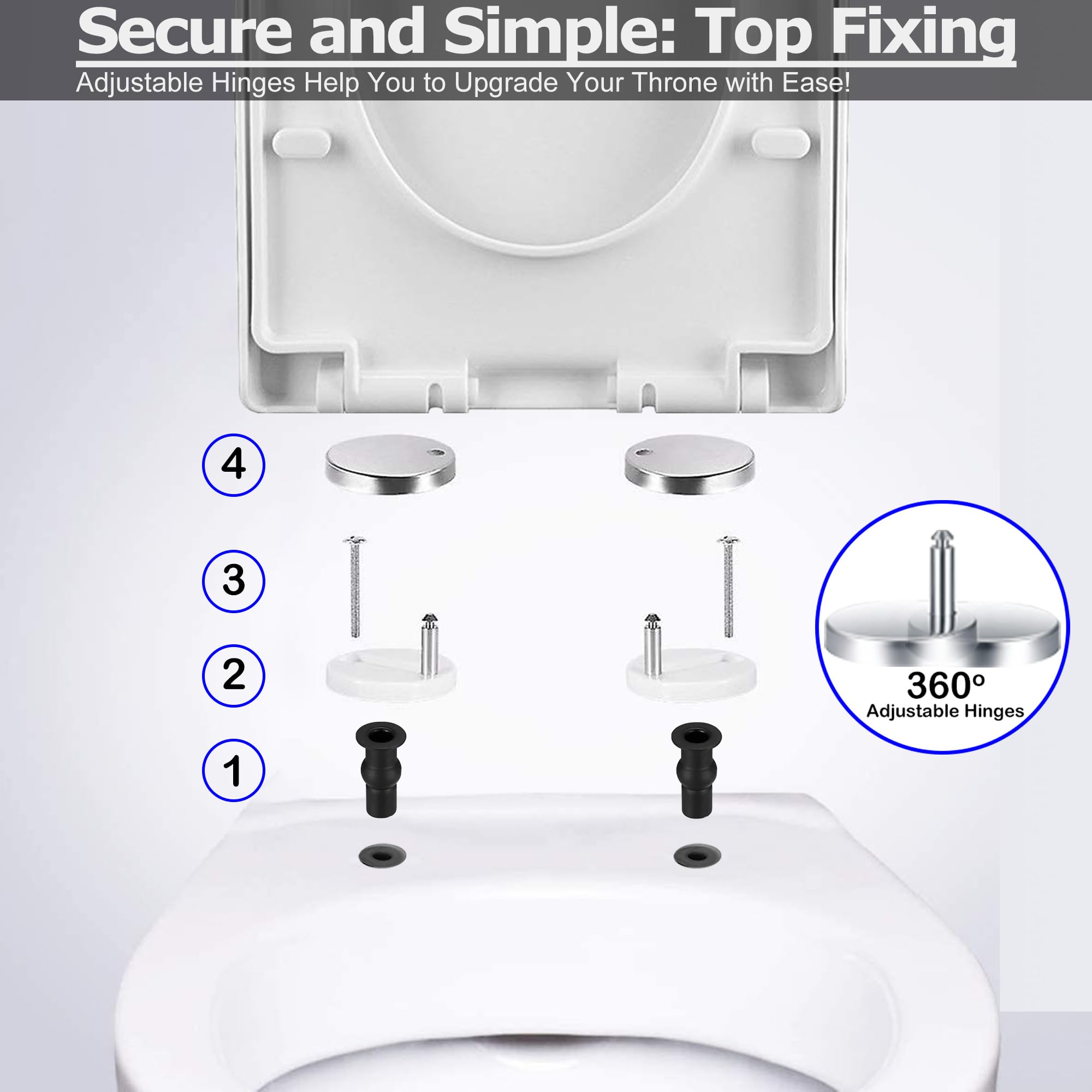 Mass Dynamic D-Shaped Toilet Seat, Soft Close Functionality with Dual-Button Quick Release for Effortless Cleaning - Image 3