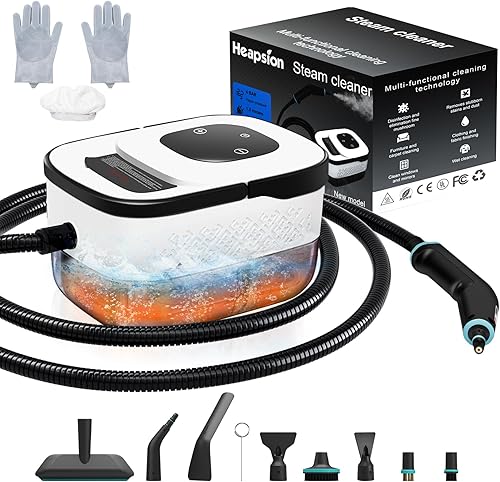 Heapsion Limpiador a vapor, vaporizador para limpieza con calentamiento de 15 segundos, 6 niveles ajustables, tanque grande de 1.32 cuartos de