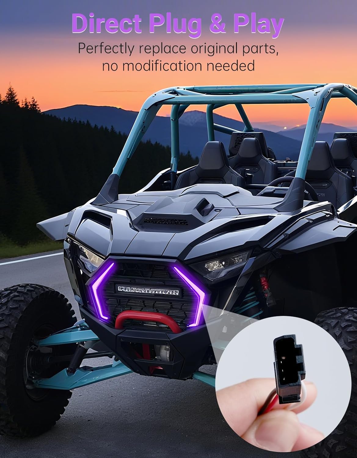 LED Fang Lights for Polaris RZR PRO XP/R/S 2025 Accessories, Waterproof Front Grille Purple Accent Running Lights, Plug & Play (Replace #2417278, #2417279, 2PCS)