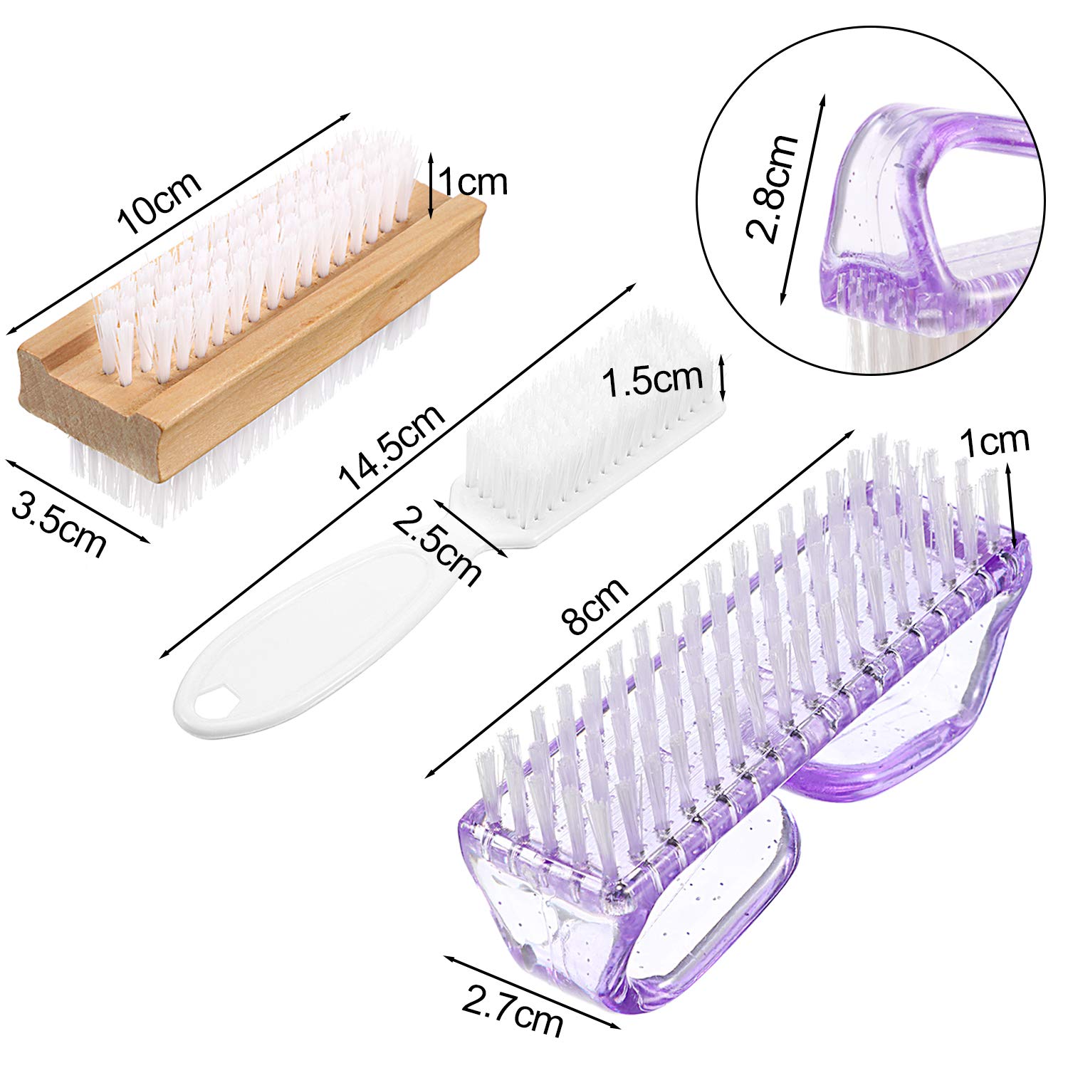 6 Pieces Nail Brush Kit Hand Fingernail Brush Double Sided Wooden Nail Brush Long Handle Grip Nail Brush for Toes Nails Cleaning