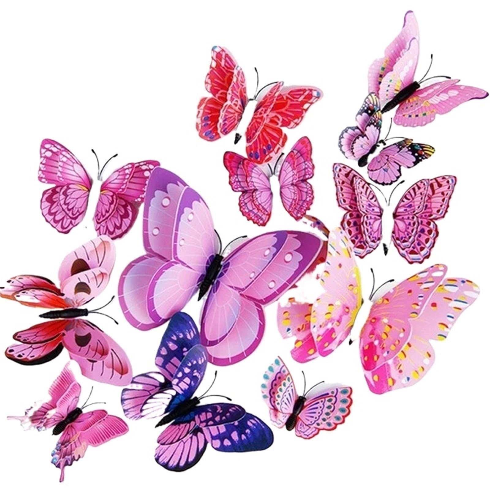 12PCS 3D Double-Layer Simulation Butterfly Wall Sticker Refrigerator Magnet Rooms Kitchen Home Decor(Purple)