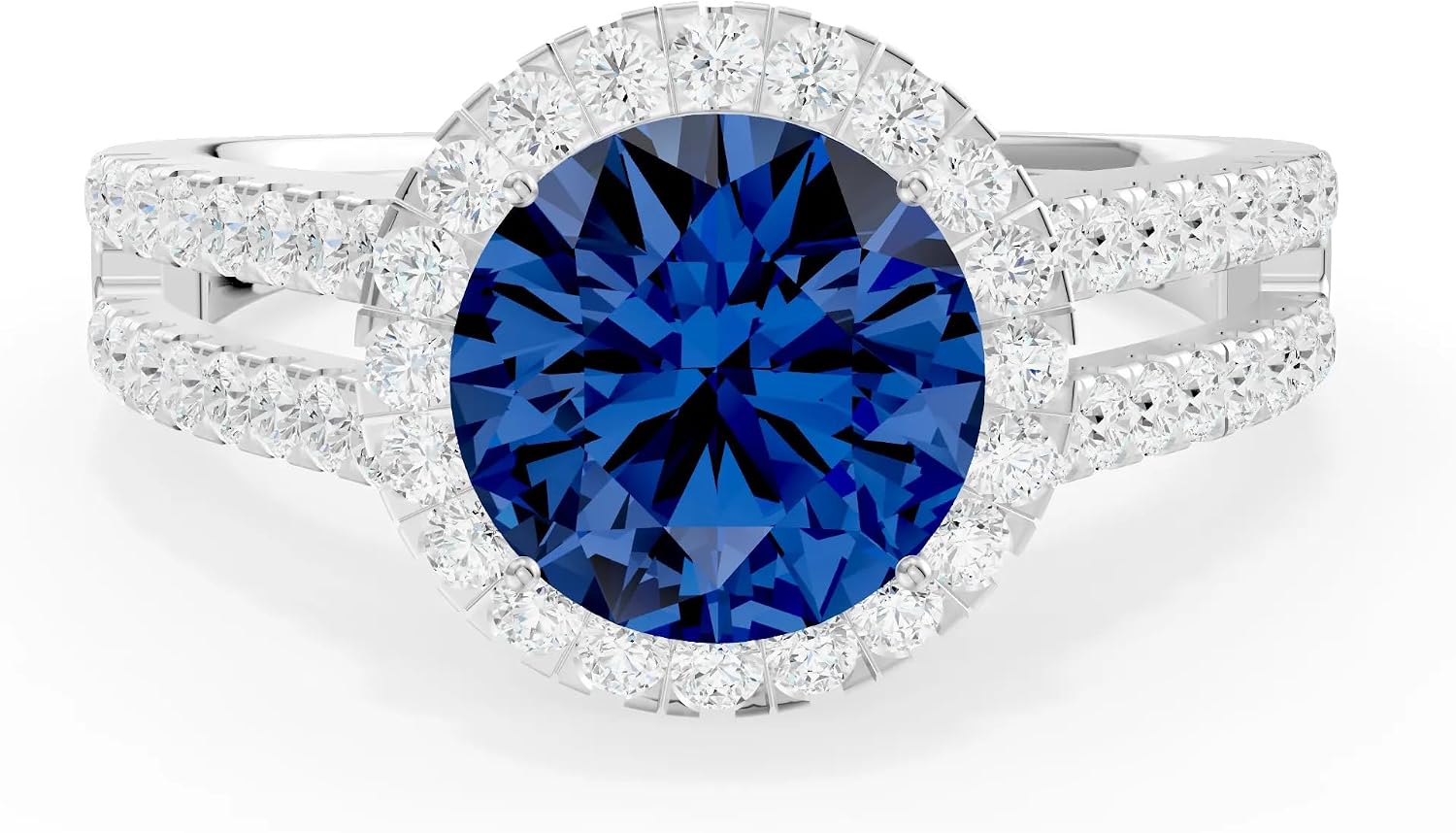 PEORA Round Cut Blue Sapphire Halo Band Available in Solid 10K, 14K or 18K Ring – White, Yellow or Rose Gold