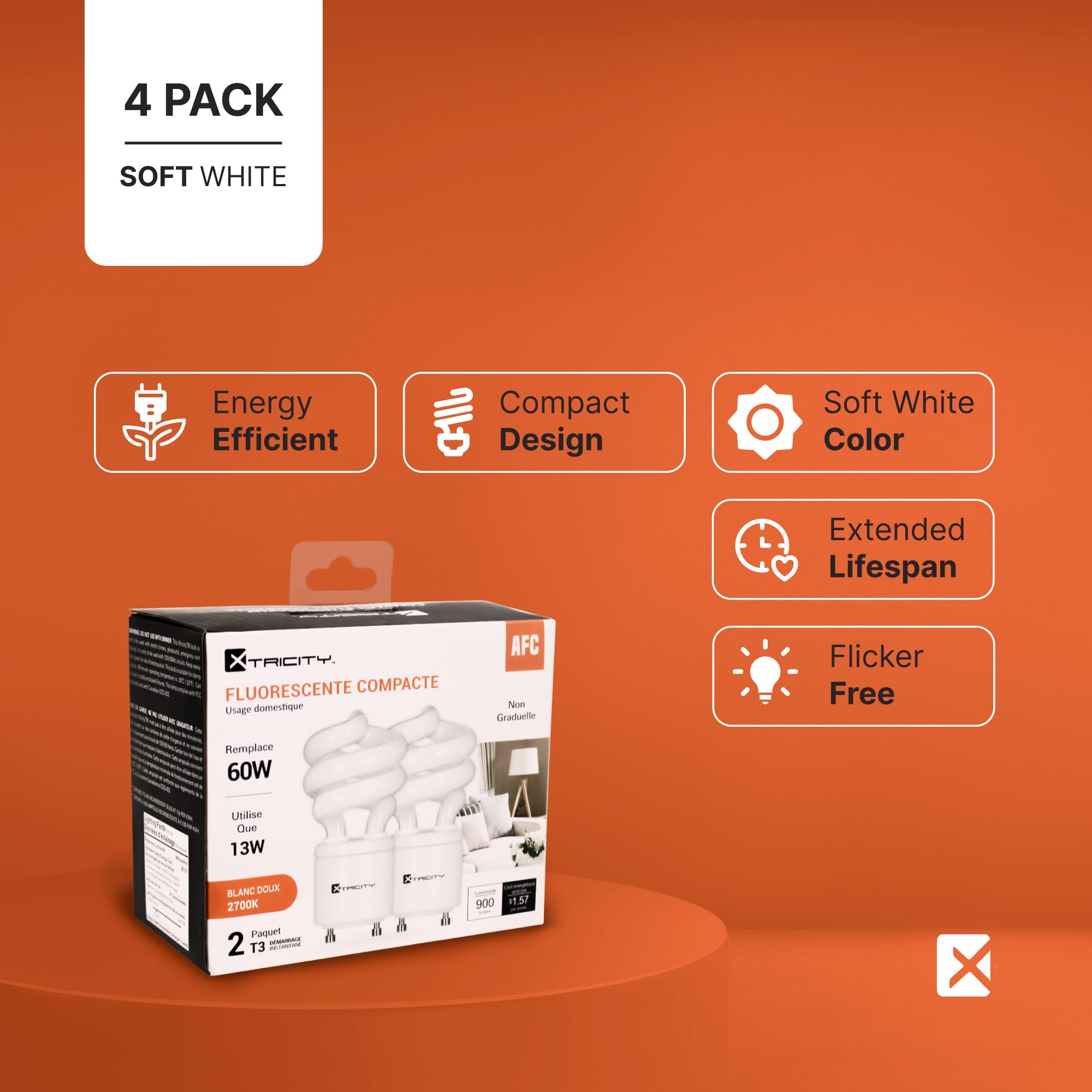 Xtricity Compact Fluorescent GU24 2 Prong Light Bulb Base, T2 Mini