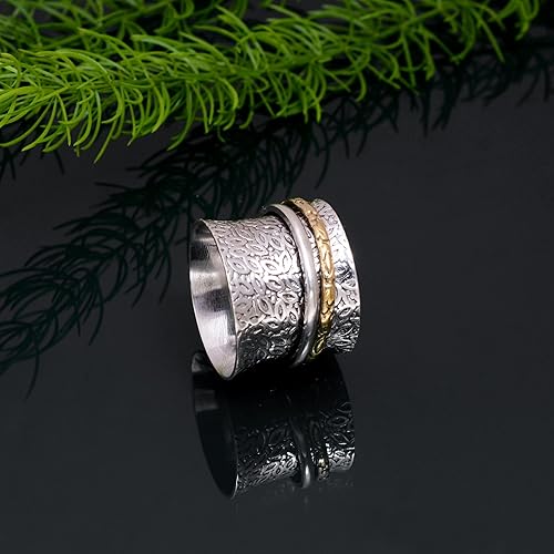 Miniatura 7 de Veracity Jewelry Sterling Silver Fidget Ring Spinner Ring Anxiety Relieving Rings For Unisex Meditation Thumb Worry Healing Birthday Promise Band