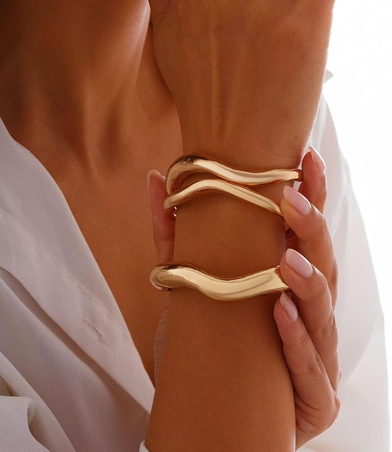 72ore Gold Bangle Bracelets Stack Chunky Layered Bangles Set for Women Fashionable Cuff Trendy Accessories Jewelry Gift Christmas Friendship - Image 3