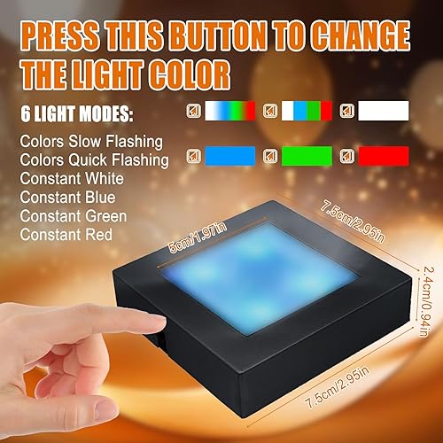 Miniatura 2 de Aepiraza Base cuadrada de 2 piezas de soporte de luz LED, base de exhibición cuadrada de luz LED de 3 pulgadas, base de pantalla LED multicolor,