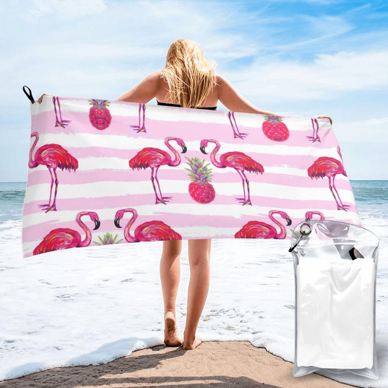KAPPTYY Summer Tropical Flamingo And Pineapple Print Quick Dry Towel Bath Shower Beach Wrap For Gym Vacation Adults