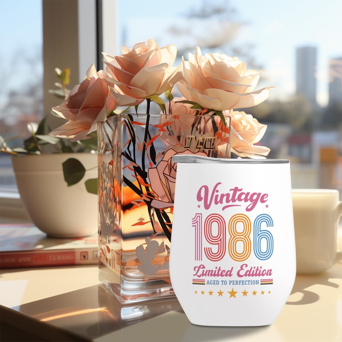 40 Year Old Birthday Gifts for Women Bestie Coworkers 40th Birthday Gifts 1986 Coffee Mug Mothers Day Wine Tumbler 40th Birthday Party Favors Turning 40 Cheer to 40 Years Stainless Steel 12 Oz Tumbler - Image 4