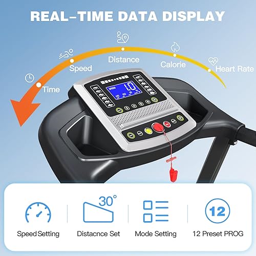 Miniatura 5 de Folding Treadmill for Home, Brushless Quiet Motor with LED Display, Foldable Treadmill for Running and Walking, Space Saving, US Plug Negro y