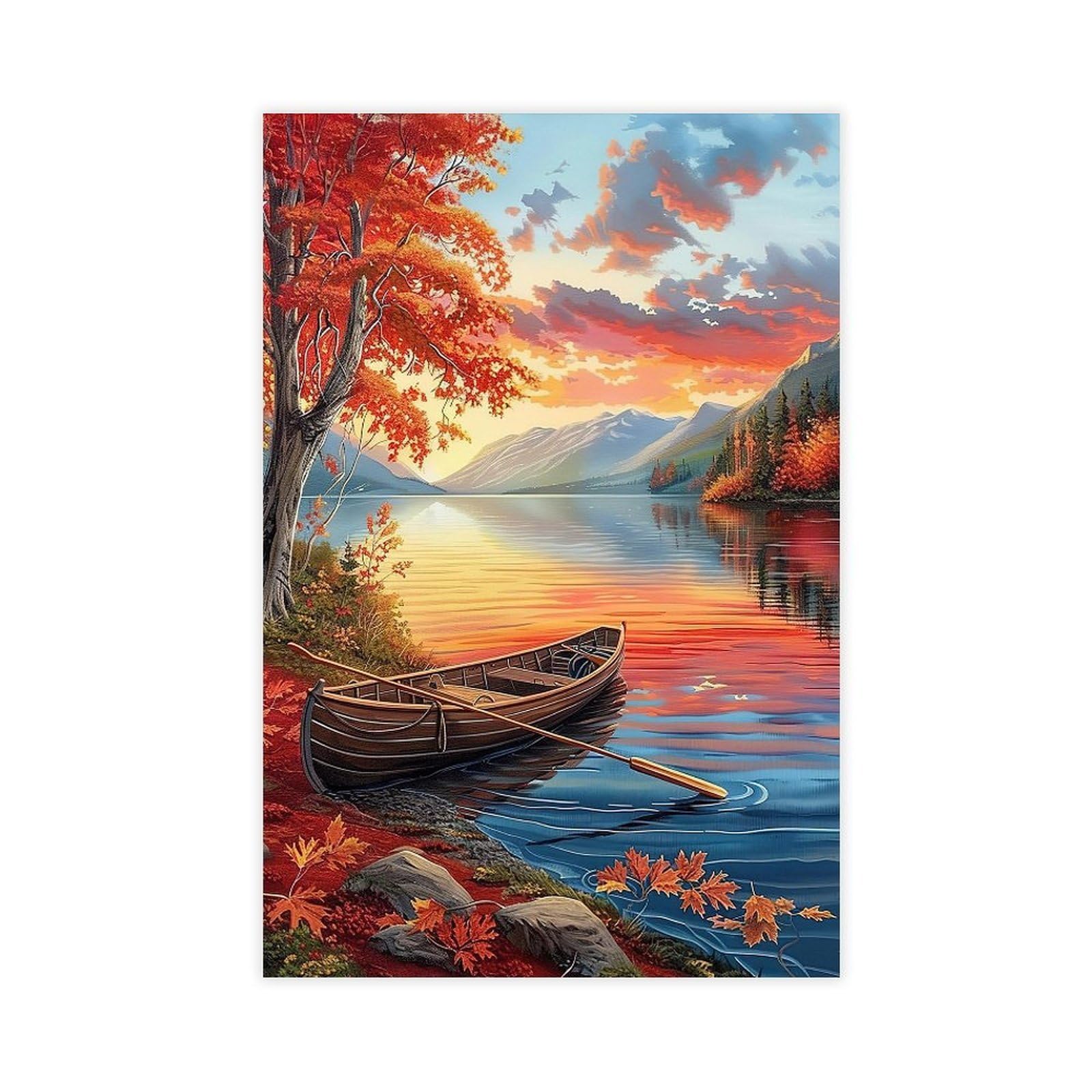 Bareronor Vintage Sunset Lake Oil Canvas Poster for Dorm Room Decor Gift