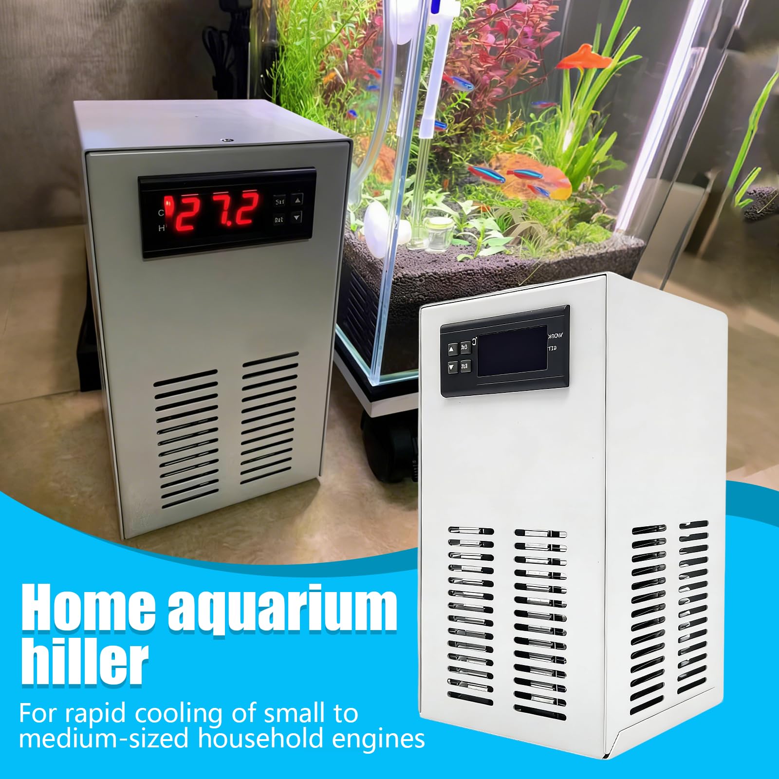 Refrigeratore Acquari, Raffreddatore d'Acqua da 35L Silenzioso 10-40°C Refrigeratore in-Line con Pompa e Tubazioni Raffreddatore da 120W 220V per Acquari Smart