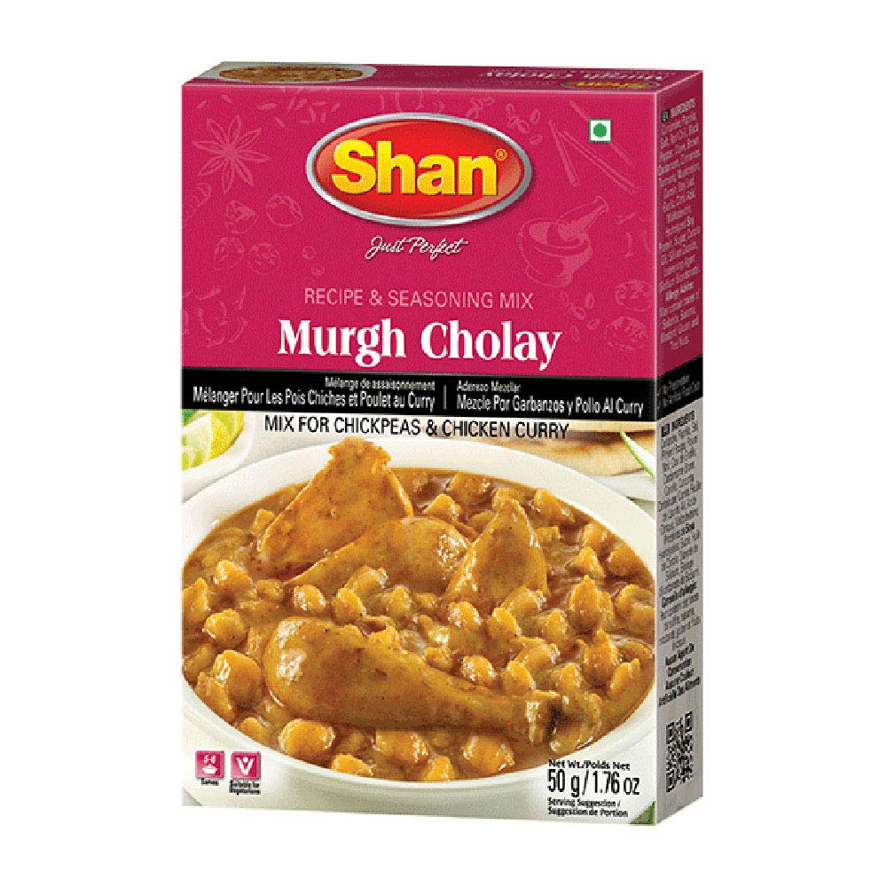 Shan Murgh Cholay Recipe and Seasoning Mix 1.76 oz (50g) - Spice Powder for Chickpeas and Chicken Curry - Suitable for Vegetarians - Airtight Bag in a Box