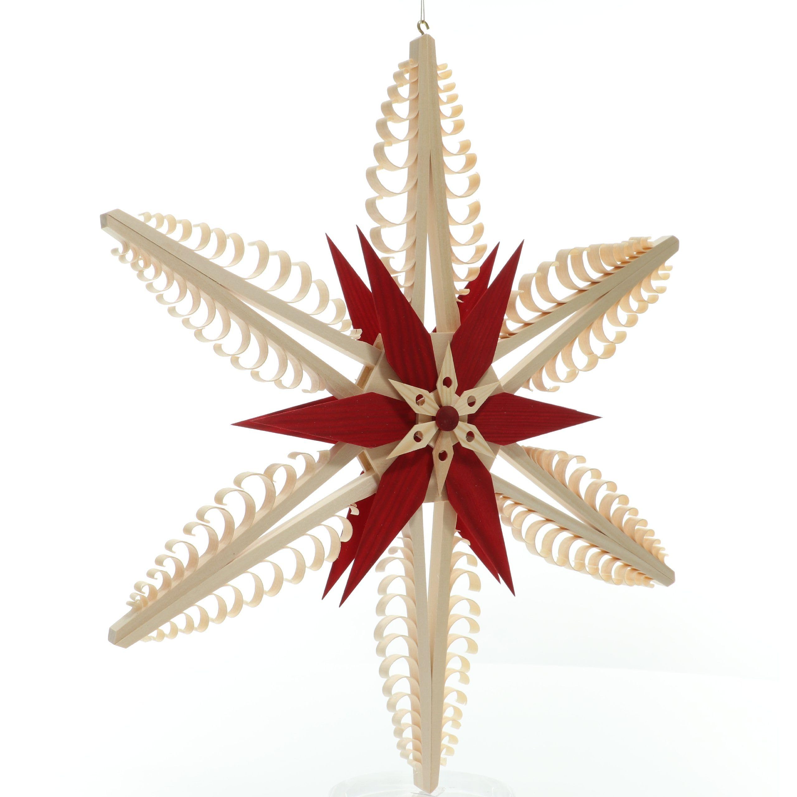 Rudolphs Schatzkiste Fensterschmuck Spanstern Natur mit roten Kieferholzsegementen BxHxT=41x41x40cm NEU Holzstern Weihnachtsstern