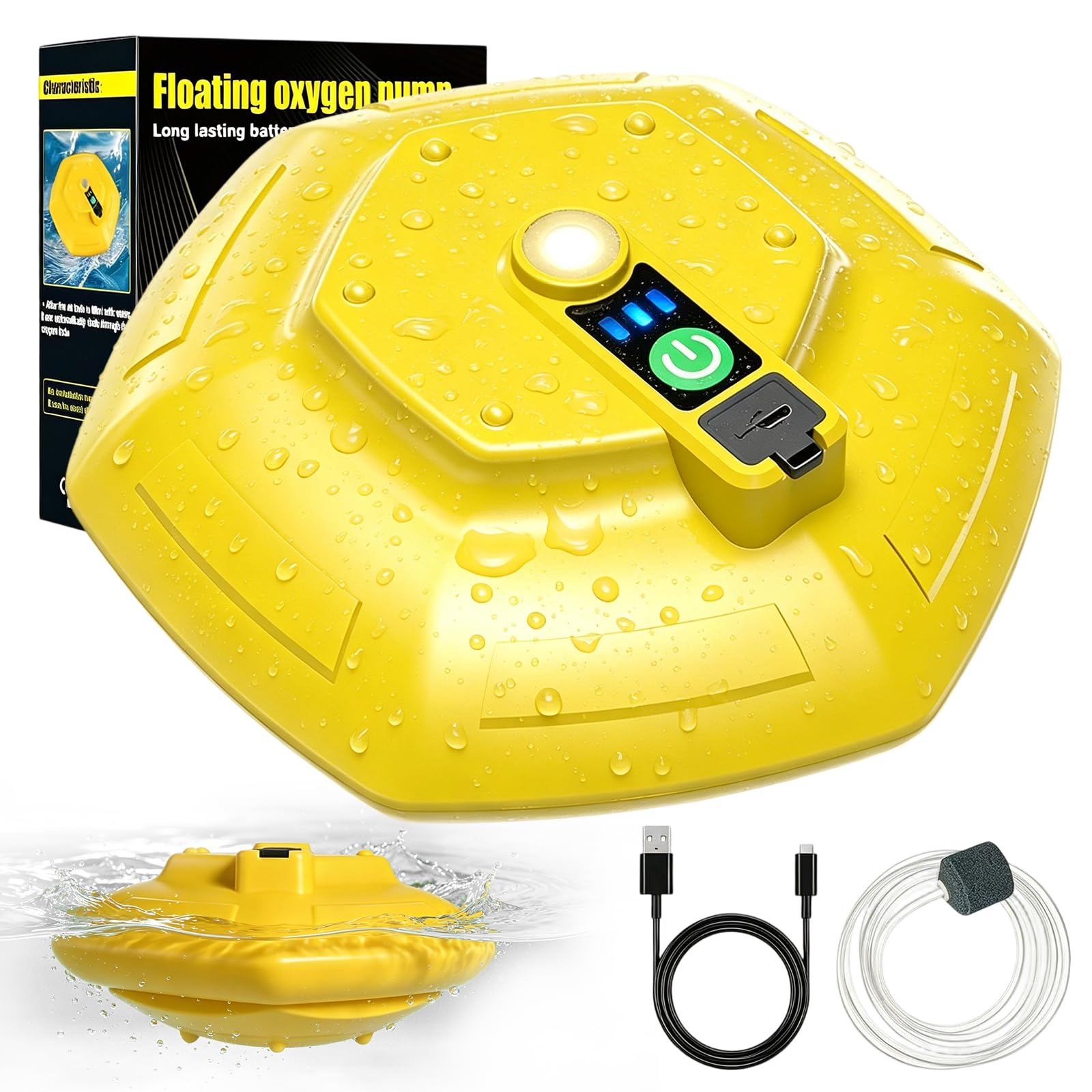 Fish Tank Air Pump Bubbler, Floating Rechargeable Bait Bucket Aerator 2026 - IPX7 Waterproof with Type-C Charging, Portable Ultra-Quiet Live Bait Bubbler for Live Minnows/Fish Tank/Outdoor Fishing