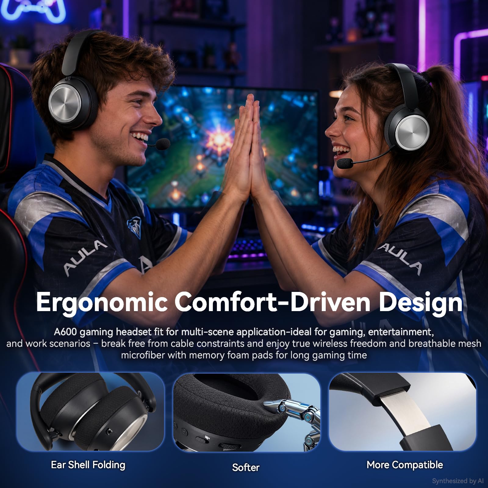Auriculares inalámbricos para juegos para PS5, Xbox, PC, PS4, Mac, Switch, móvil, auriculares Bluetooth para juegos 2026 con micrófono, cancelación de ruido, conexión 4 en 1, latencia de 13 m, batería