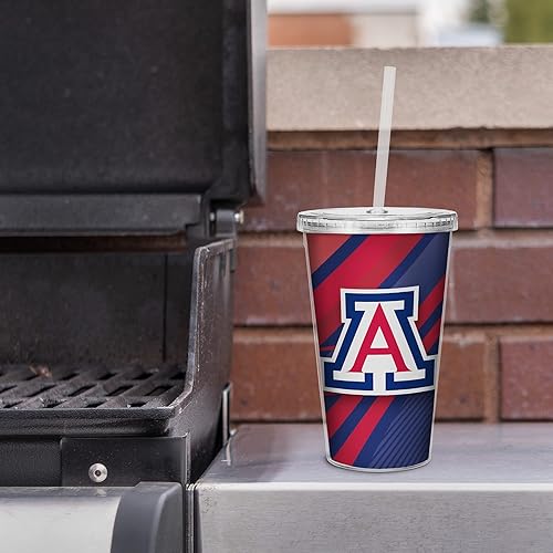 Miniatura 64 de Rico Industries NCAA Sports Team - Vaso transparente de 16 onzas con pajilla, vaso de viaje del color del equipo para fanáticos de los deportes