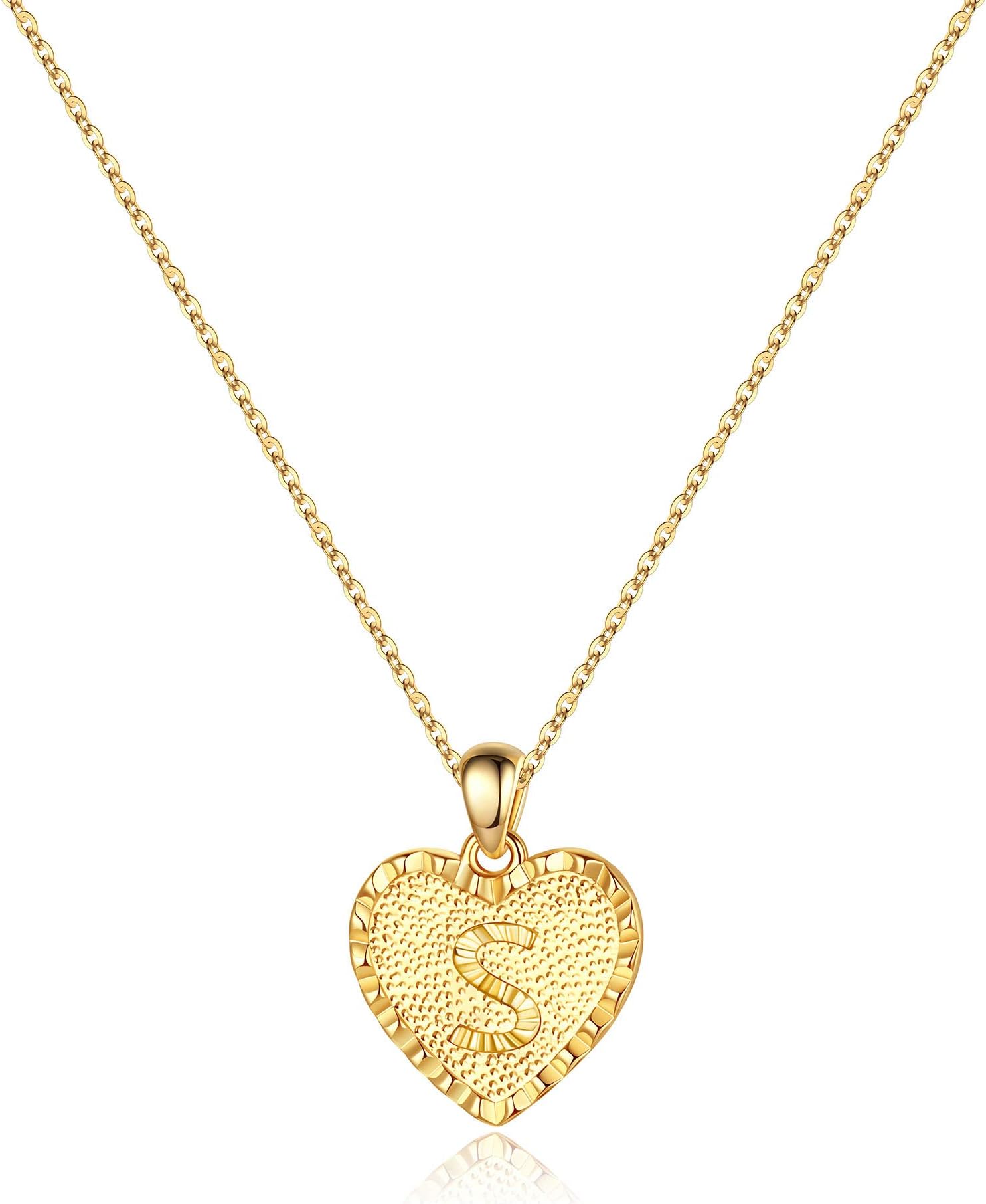 IEFSHINYHeart Initial Necklace for Women - 14K Gold Filled Dainty Heart Pendant Initial Letter Necklaces, Handmade Engraved Alphabet Monogram Necklaces Jewelry Gift Idea for Women Teen Girls
