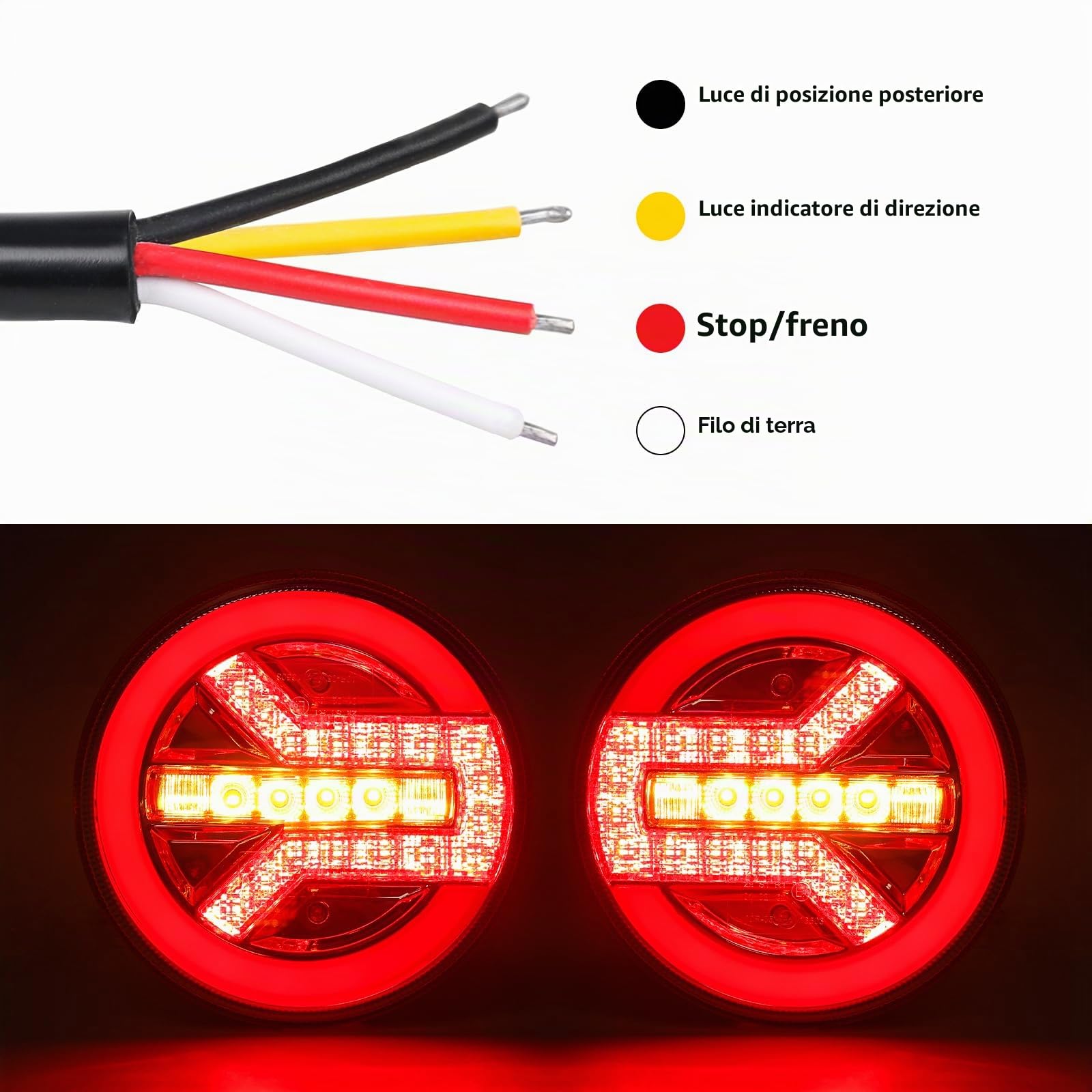 AOHEWEI 2 Pezzi Fanali Posteriori Rotondi LED per Rimorchio 12V/24V Impermeabili, Luce Posteriore, Freni, Freccia per Camion, Autocarro, Roulotte, Furgone, Trattore