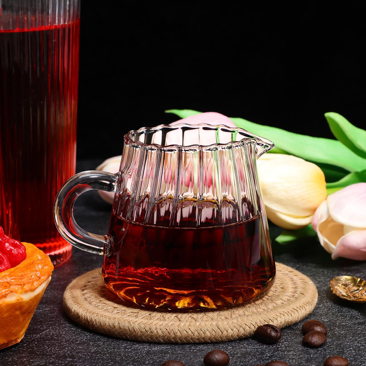 GLEAVI Juego de 2 jarras pequeñas de leche con boquilla de espuma para café, té de vidrio esmerilado, cafetera de café con alto contenido de borosilicato