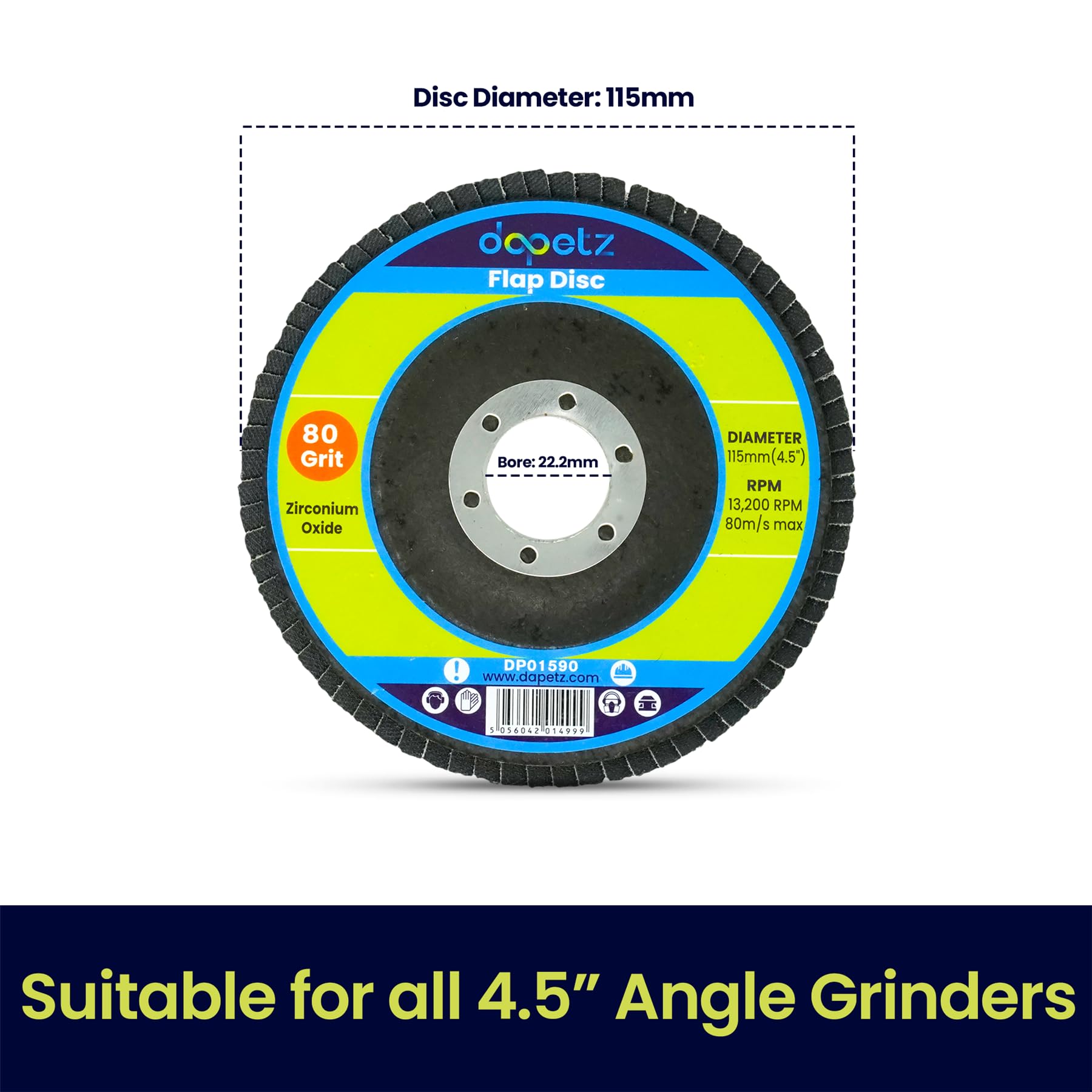 Dapetz® 50 x Flap Smerigliatura Dischi Abrasivi 115mm 4.5" Grana 80 Angolo Ruota Zircone