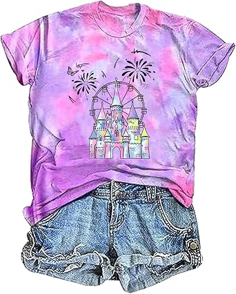 Magical Shirt for Women Tie Dye Casual Family Vacation Trip Tee Tops