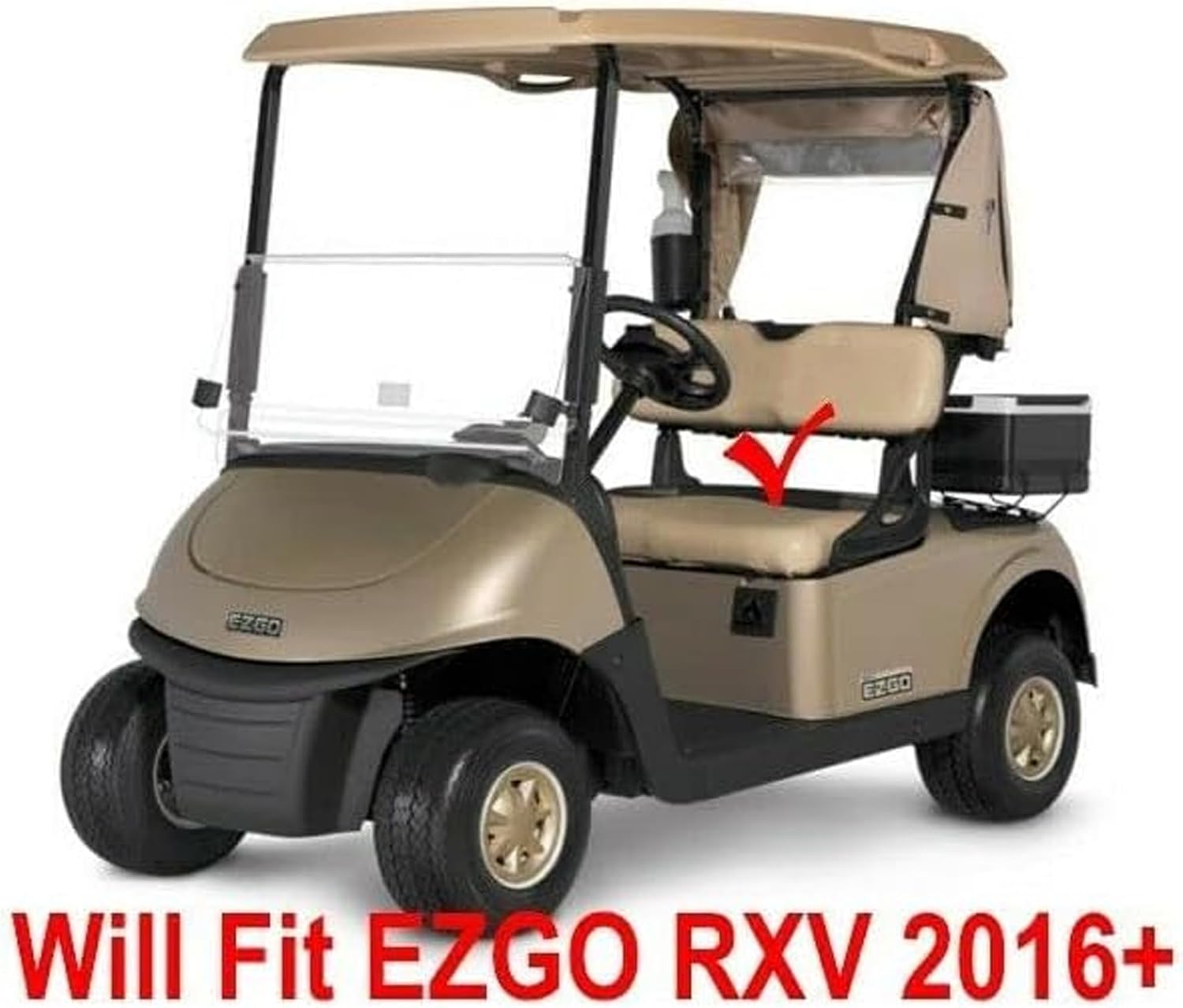Huskey 2PCS Golf Cart Front Seat Covers for EZGO RXV 2008-UP G&E Models Custom Two-Tone Black/Red Diamond Stitching with Red Piping, Marine Grade Vinyl Material, Staple on Design