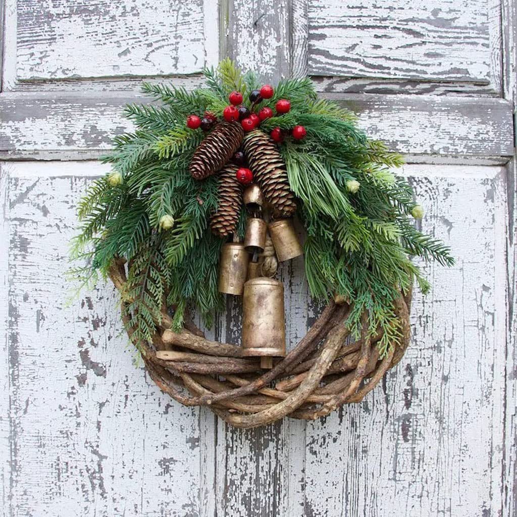 Christmas gifts Farmhouse Boże Narodzenie wieniec, sztuczna sosna i złoty dzwon wieniec frontowe drzwi, wewnętrzne dekoracje dziękczynienia na świeżym powietrzu christmas ornament decoration