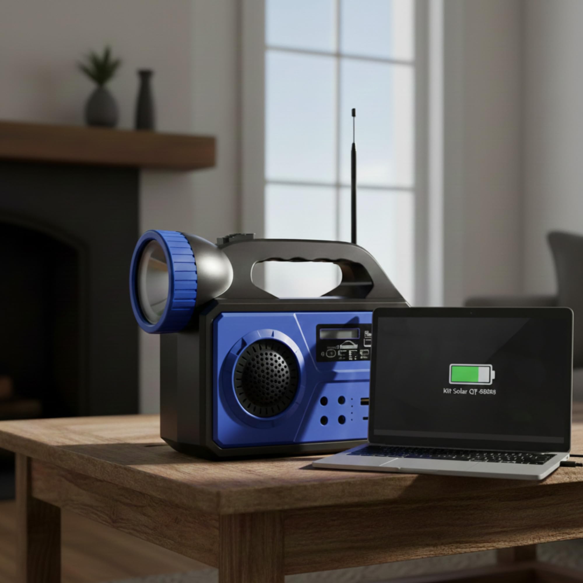 Sistema de Iluminación Solar Portátil con Panel 12W, Linterna LED, 3 Bombillas Externas, Radio FM, Bluetooth, Power Bank 25000mAh, Dimensiones 214x85x163mm
