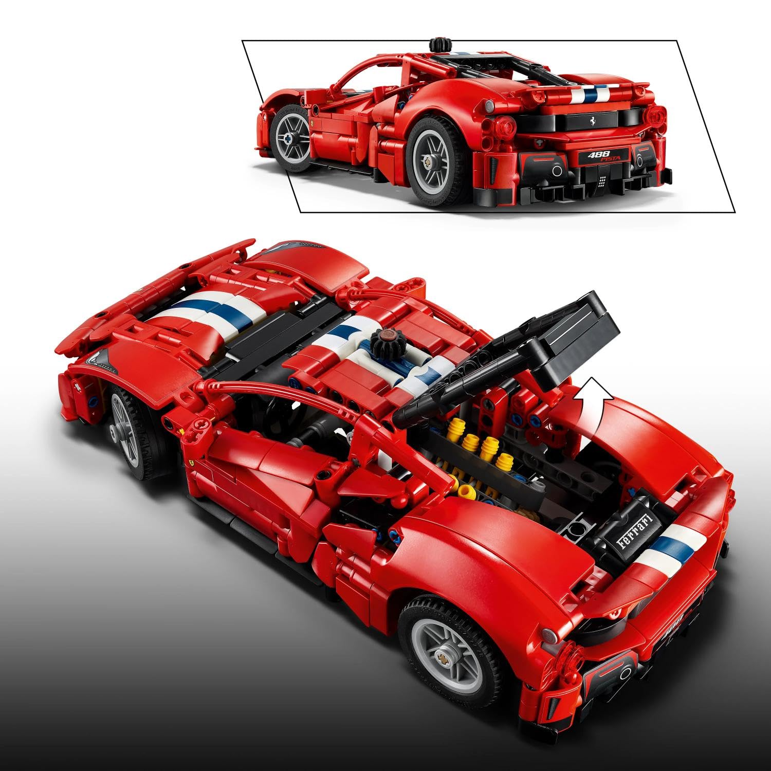 LEGO Technic Auto Ferrari 488 PISTA - Macchina Giocattolo con Motore V8, Sterzo e Differenziale - Decorazione da Cameretta - Regalo per Gamer, Bambini e Fan degli Sport Motoristici da 9 Anni - 42235