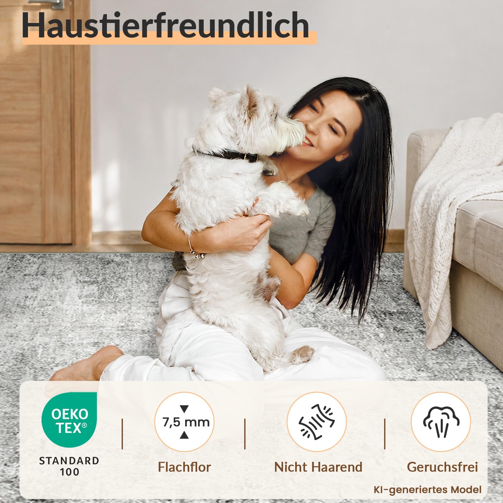 INOVADAY Waschbarer Teppich Wohnzimmer 120x180 cm Moderne Abstrakt Teppich Schlafzimmer mit Weichem Kurzflor rutschfest Minimalistische Teppiche für Lounge Esszimmer Grau/Weiß