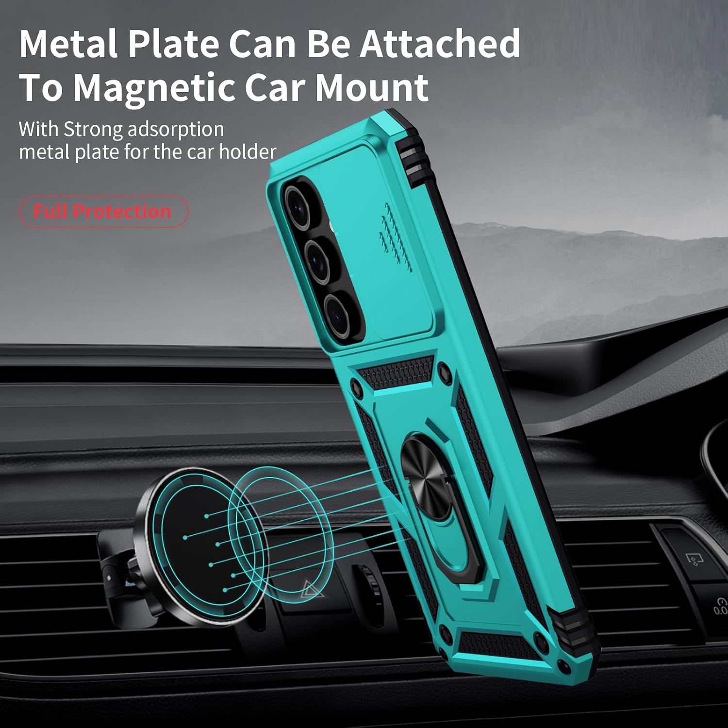 for Samsung Galaxy S24 FE Case with Camera Lens Cover, HD Screen Protector, 10 FT Military Grade Drop Protection, Magnetic Ring Holder Kickstand Protective Phone Case, Ice Green thumbnail