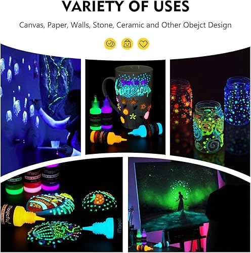 Miniatura 5 de Magicfly Pintura acrílica que brilla en la oscuridad, pintura líquida luminosa de 10 colores brillantes, pinturas de neón que brillan en la