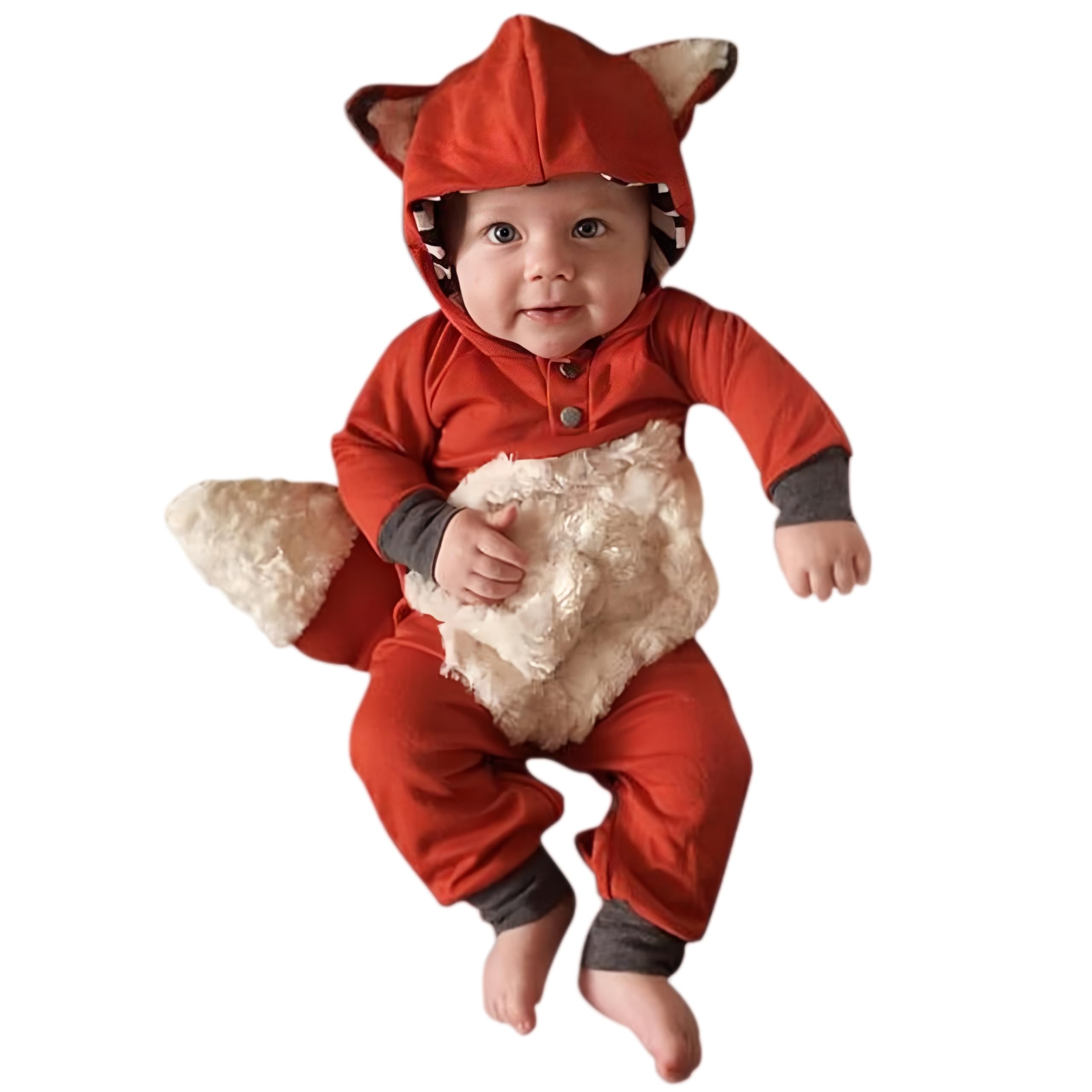 Newborn Baby Girl Boy Halloween Cosplay Cartoon Clothes Fox Coat Fur Bodysuit Jumpsuit Hooded Playsuit Romper