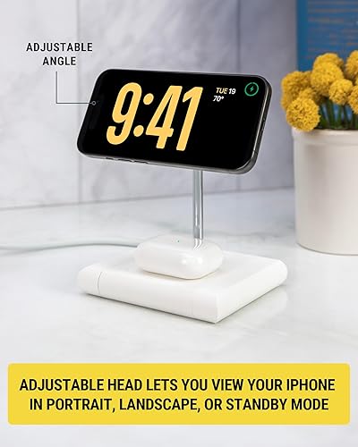 Miniatura 4 de Scosche BL2MSiQWT-AP BaseLynx 2.0 Estación de carga modular 2 en 1 con MagSafe, soporte de teléfono de carga inalámbrica rápida de 15 W compatible