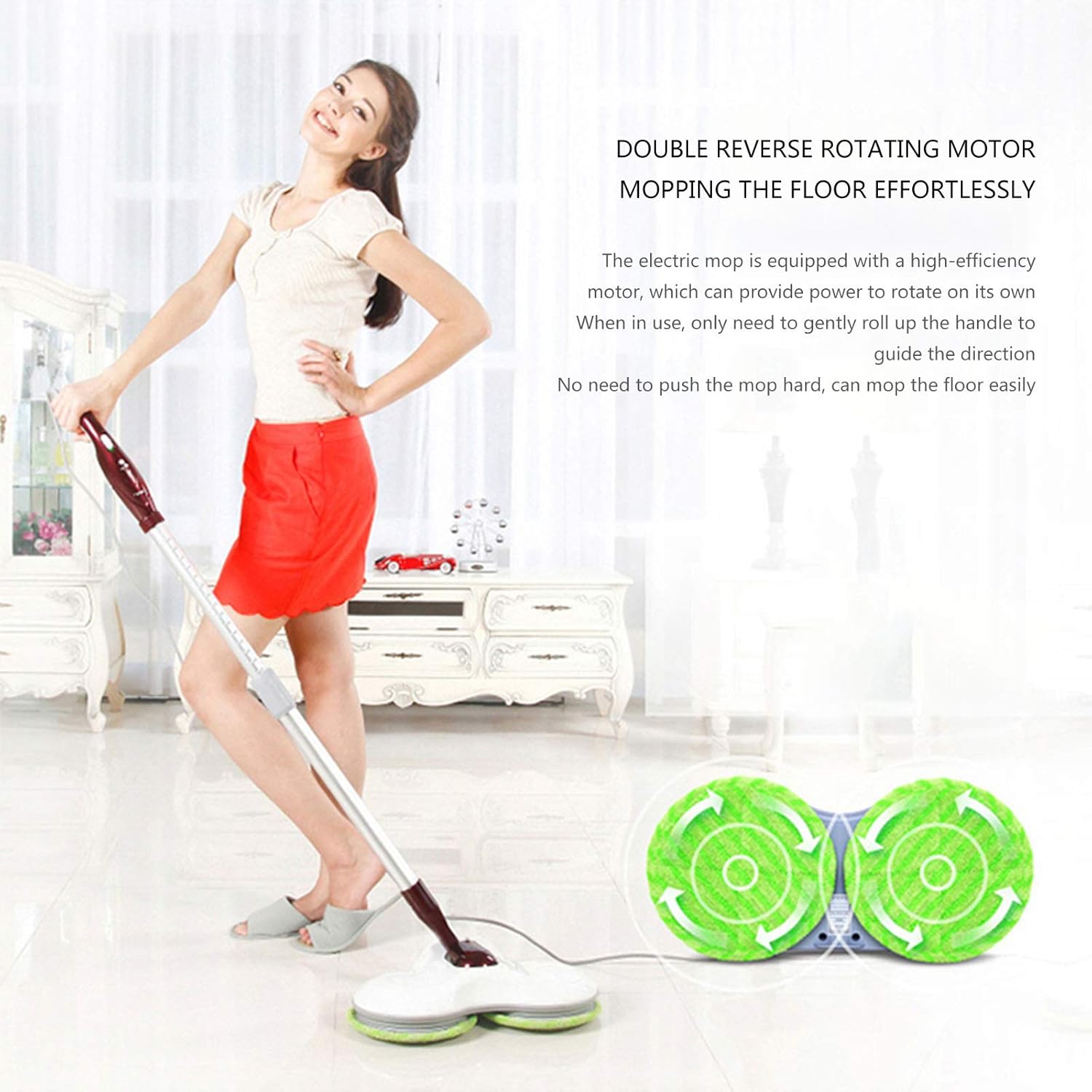 Electric Rotating Mop Cleaner Vertical Multi-Purpose All-in-One Carpet Floor Mop Electric Hand-Held Cleaner Suitable for All Types of Floors White