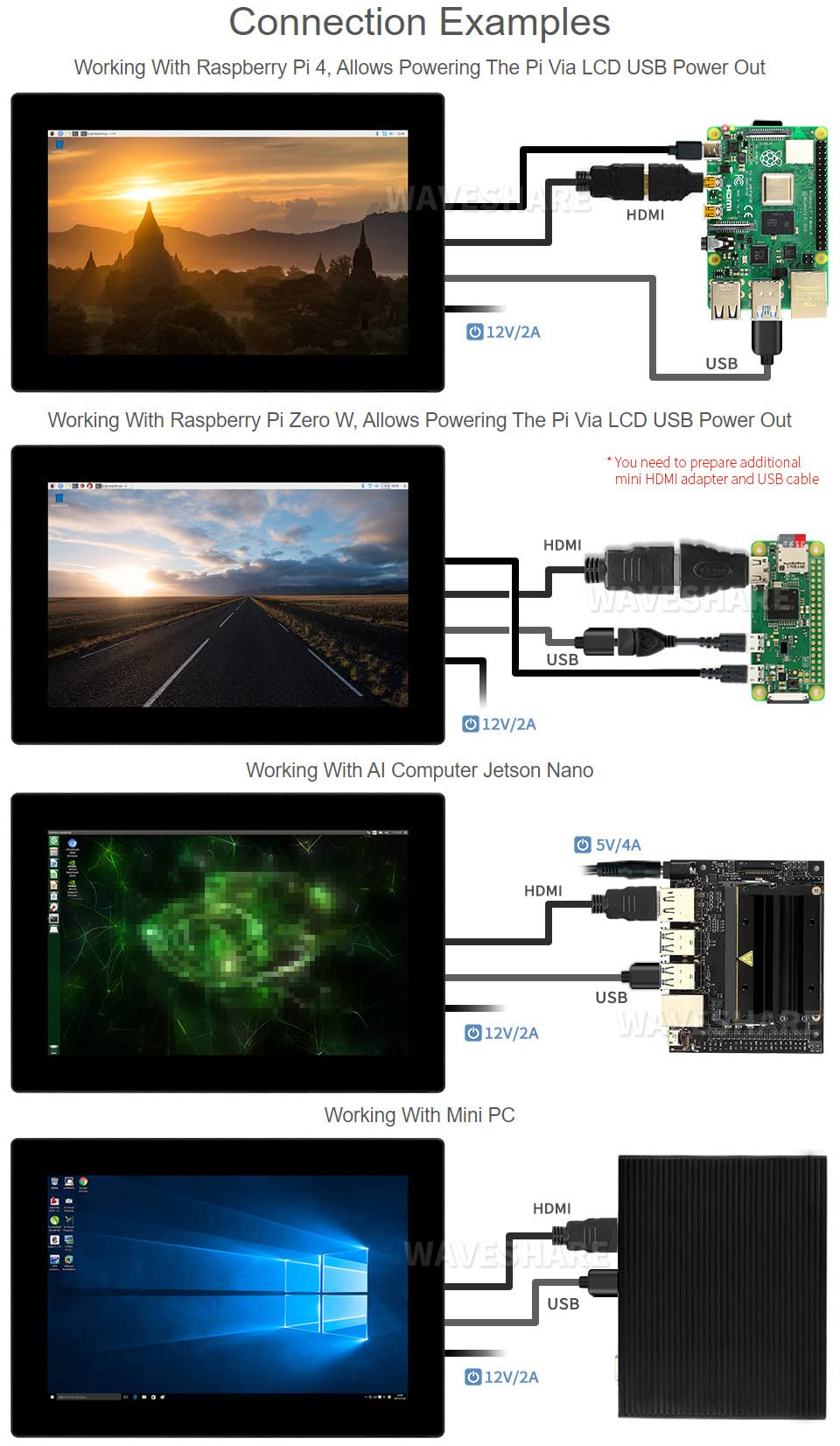 Waveshare 10.1inch HD Capacitive Touch Screen LCD (G) with 1920×1200 Resolution HDMI IPS Display, 10-Points Touch Fully Laminated Screen 160°Viewing Angle, Supports Raspberry Pi/Jetson Nano/PC