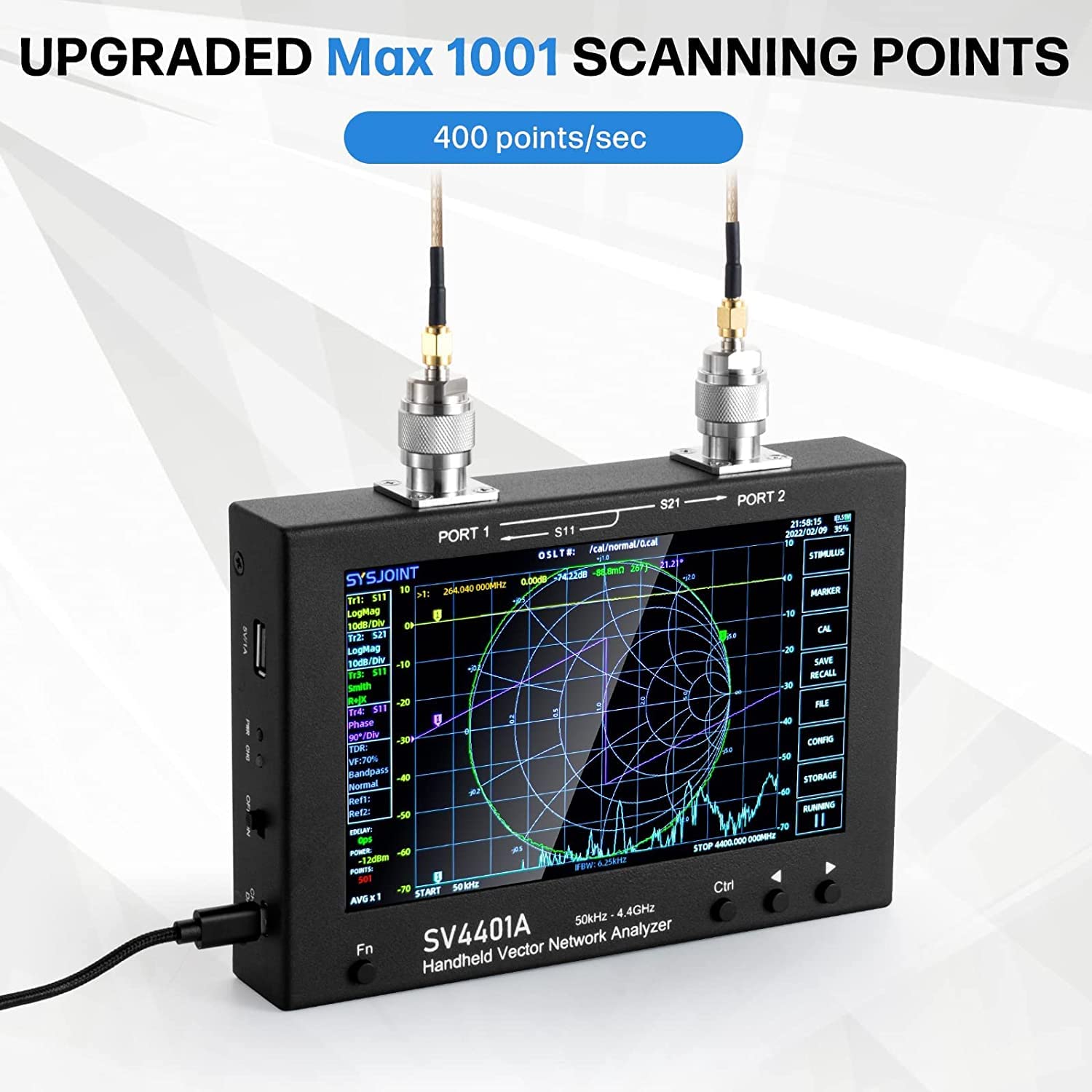 AURSINC 7 Pulgadas NanoVNA SV4401 Analizador De Redes Vectoriales 50KHz-4.4GHz Analizador De Antenas Con Batería De 6700mAh, Almacenamiento De 8 GB Medición De Los Parámetros S