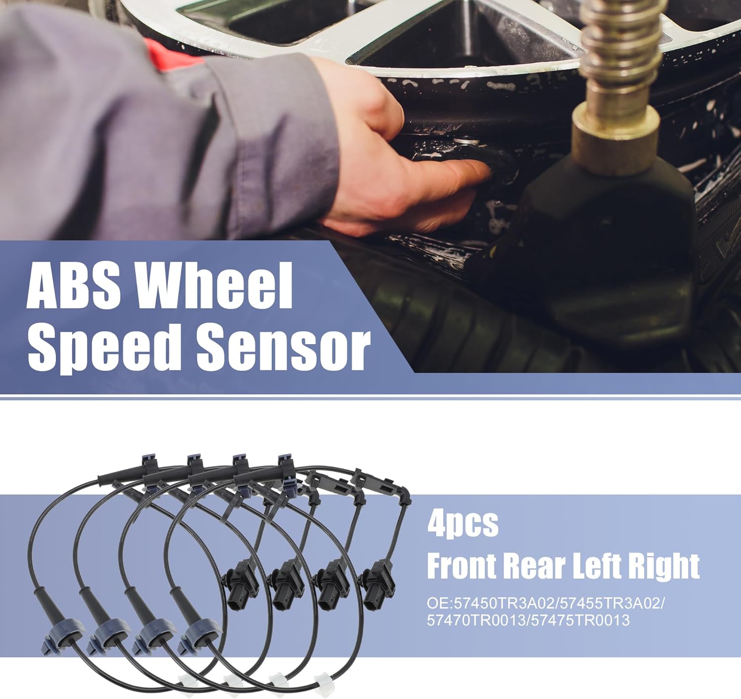 uxcell 4pcs Front Rear Left Right ABS Sensor Wheel Speed Sensor No.57450TR3A02/57455TR3A02/57470TR0013/57475TR0013 for Honda Civic 2012-2015